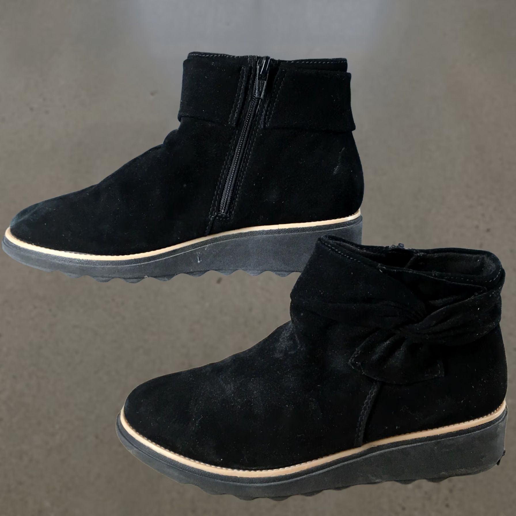 Clarks Clarks Boots Womens 7 M Sharon Swing Ankle Booties Wedge Black Suede Zipper Size US 7 / IT 37 - 1 Thumbnail