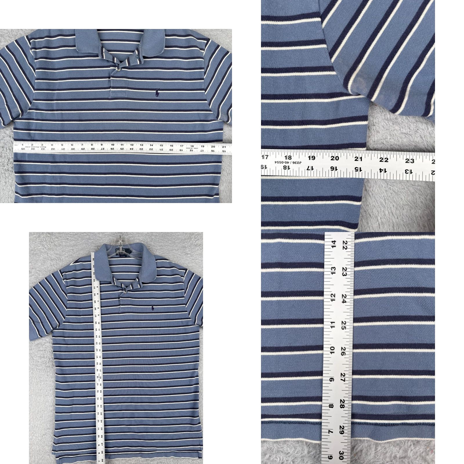 Ralph Lauren VINTAGE Ralph Lauren Polo Shirt Men L Blue White Stripe 100% Cotton Polo Shirt 40 in Chest Slim Fit Short Sleeve Casual Mens Size US L / EU 52-54 / 3 - 8 Thumbnail