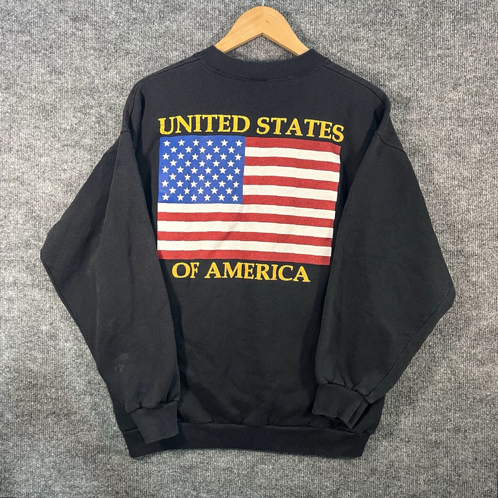 TEE JAYS VINTAGE Tee Jays 90s Sweatshirt Mens XL Black Graphic Print Military USA Support Our Troops Flag Size US XL / EU 56 / 4 - 5 Thumbnail