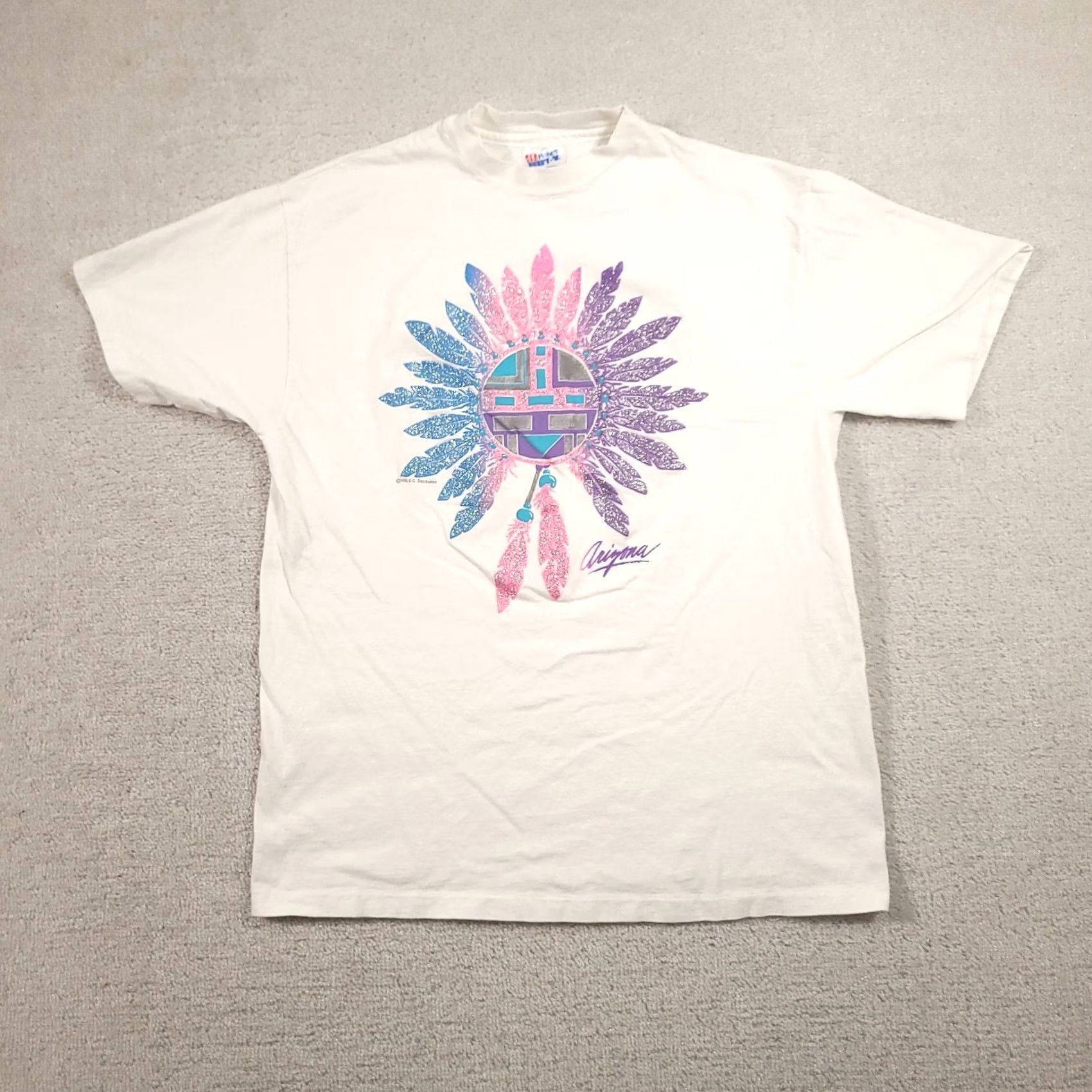 Hanes VINTAGE Arizona Shirt Hanes White Graphic Crew Neck Short Sleeve Adult Large Aztec Southwestern Single Stitch Mens Size US L / EU 52-54 / 3 - 2 Thumbnail