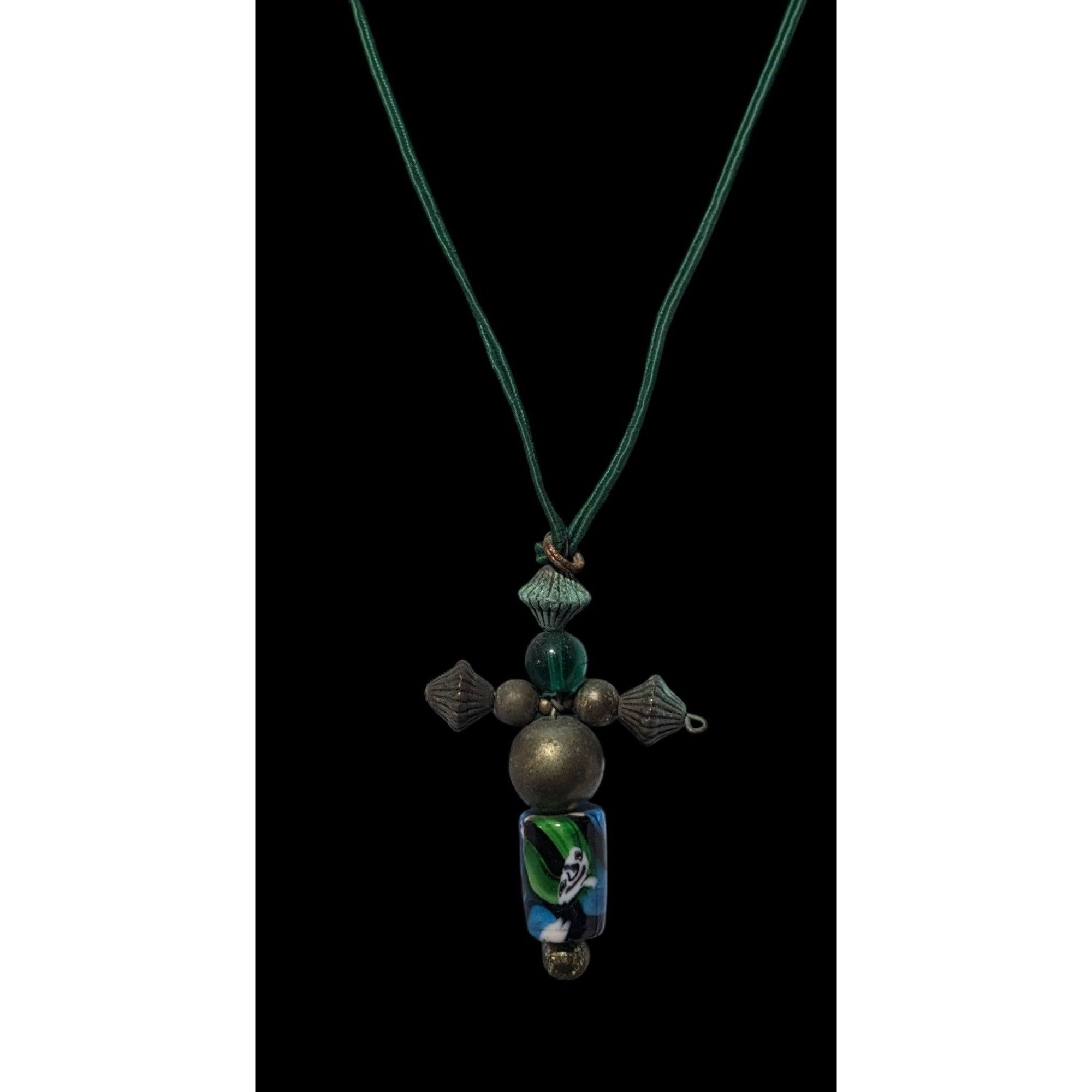 Other Vintage Brass And Glass Beaded Cross Necklace Size ONE SIZE - 2 Thumbnail