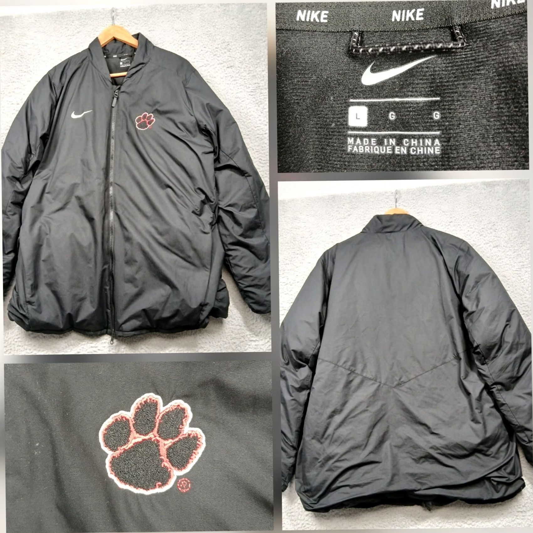 Nike Nike Men's L Black Full Zip Bomber Jacket Red Paw Logo Embroidered Size US L / EU 52-54 / 3 - 2 Thumbnail