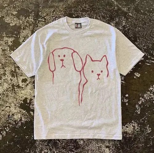VIBE Loose Cat and Dog Print Short Sleeve T-Shirt in Light Grey Size US XL / EU 56 / 4 - 2 Thumbnail