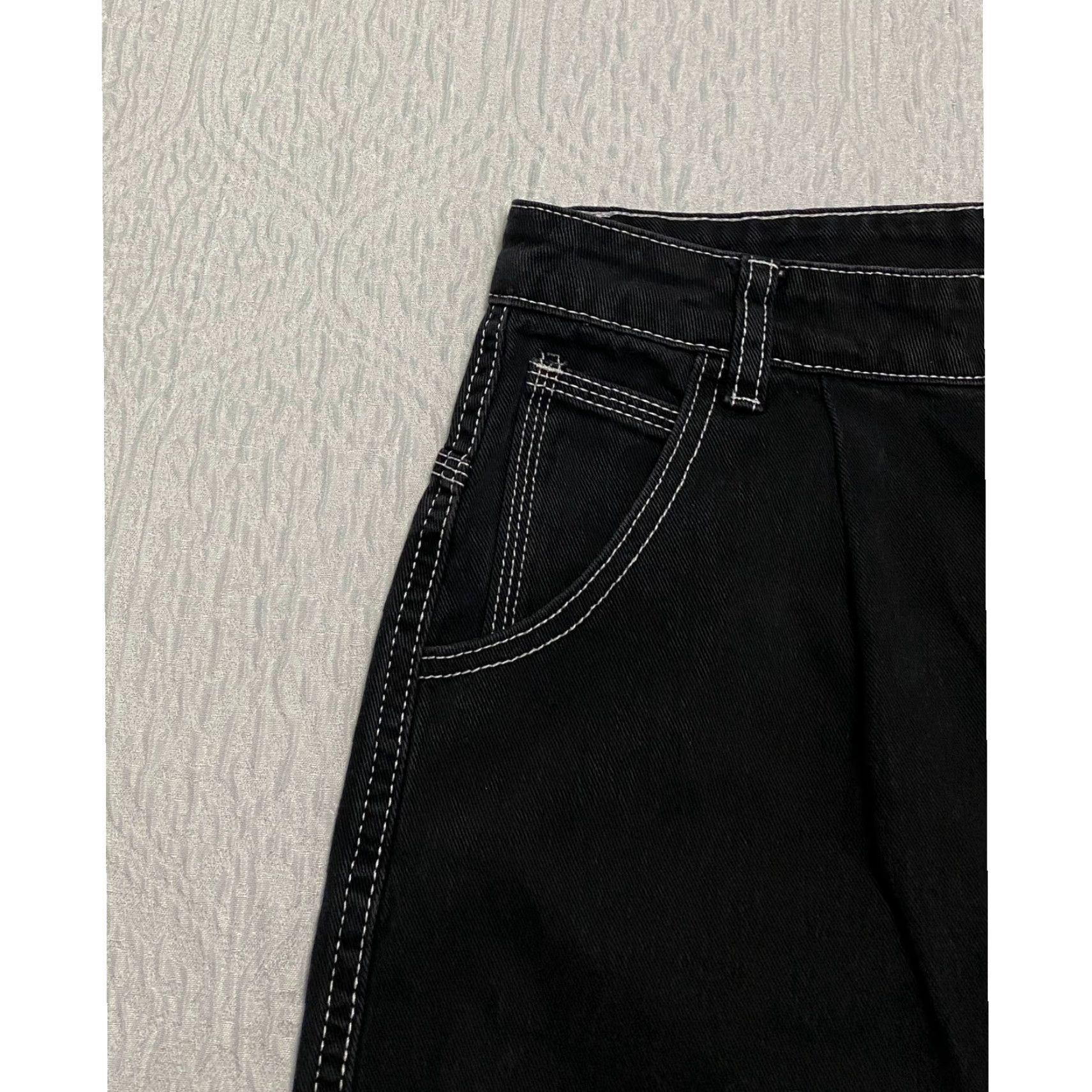 Shein SHEIN Cargo Pants Womens L Black Twill Cotton Blend Contrast Stitching Pockets Streetwear Y2K Casual Baggy Straight Front Logo Strap Size 36" / US 14 / IT 50 - 4 Thumbnail