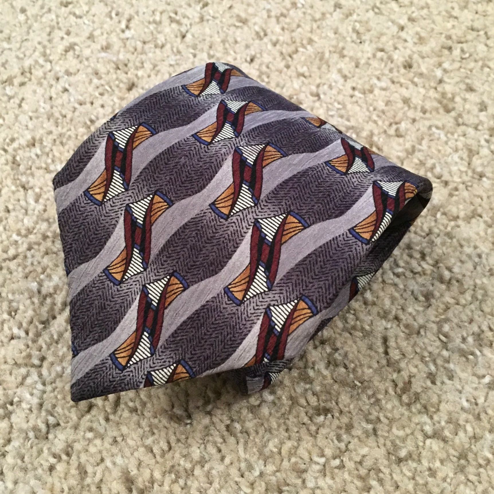 Geoffrey Beene Geoffrey Beene Gray Geometric 100% Silk Neck Tie Men's Tie Classic 58" Gray Geometric Pattern - Geoffrey Beene Mens Neck Tie 57-60in 4" Wide Size ONE SIZE - 2 Thumbnail