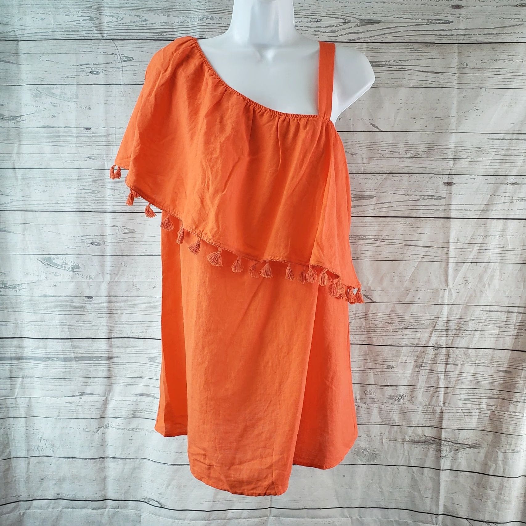 Vintage Motherhood Maternity Blouse Shirt Womens Top M Medium Orange Linen Tassels Solid Size M / US 6-8 / IT 42-44 - 2 Thumbnail