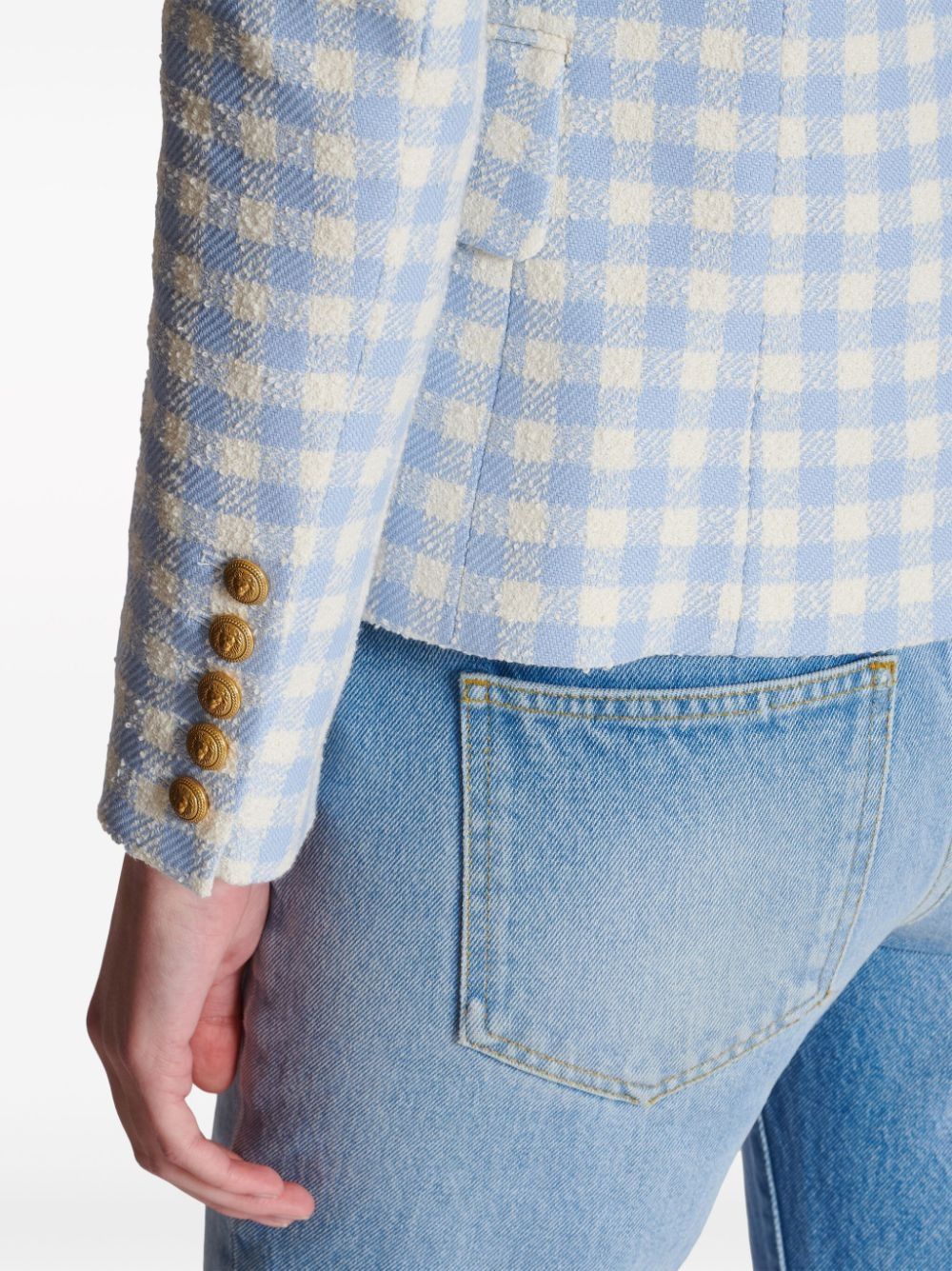 Balmain o1s1wg110825 Gingham Pattern Double Breasted Blazer in Blue Size XL / US 12-14 / IT 48-50 - 6 Thumbnail