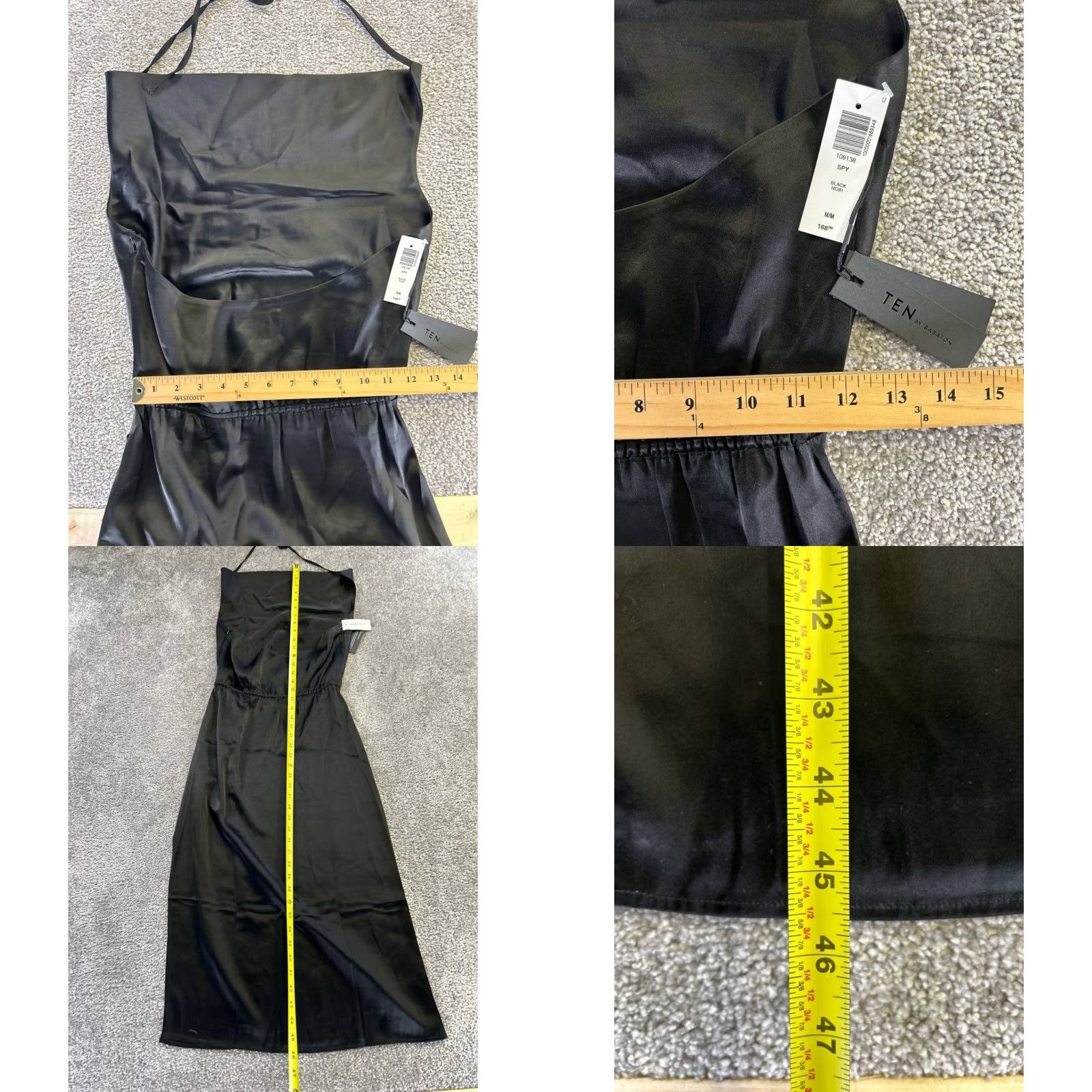 Babaton Ten Dress Womens Medium Black Satin Bodycon Blouson New