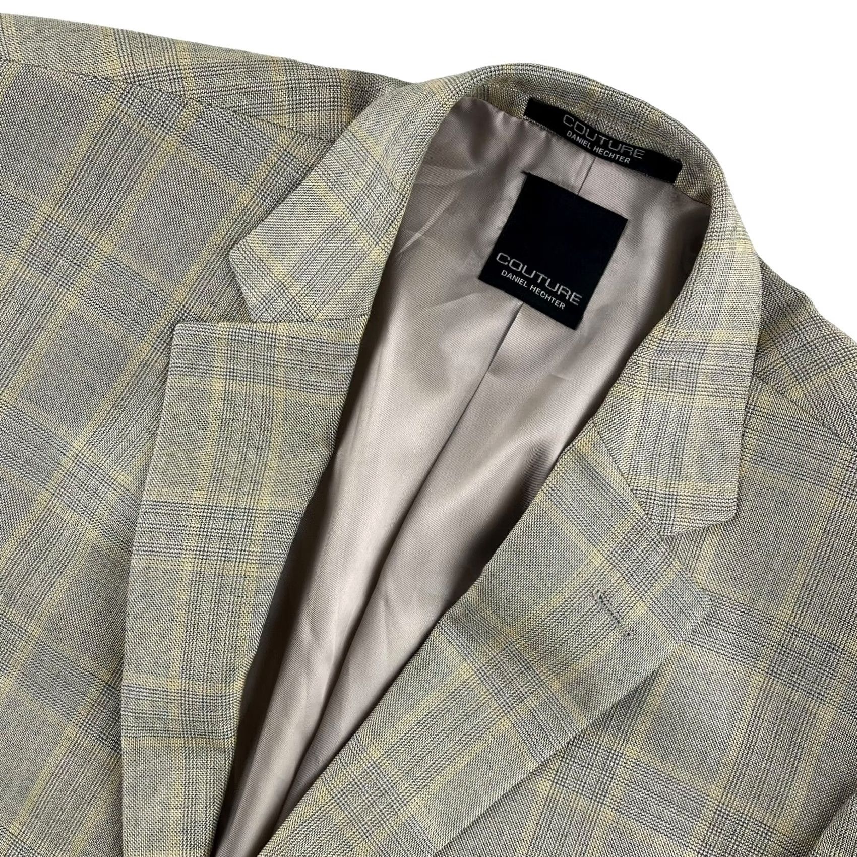Vintage Daniel Hechter Beige Windowpane Plaid Blazer 44 Long Mens Size 44R - 2 Thumbnail