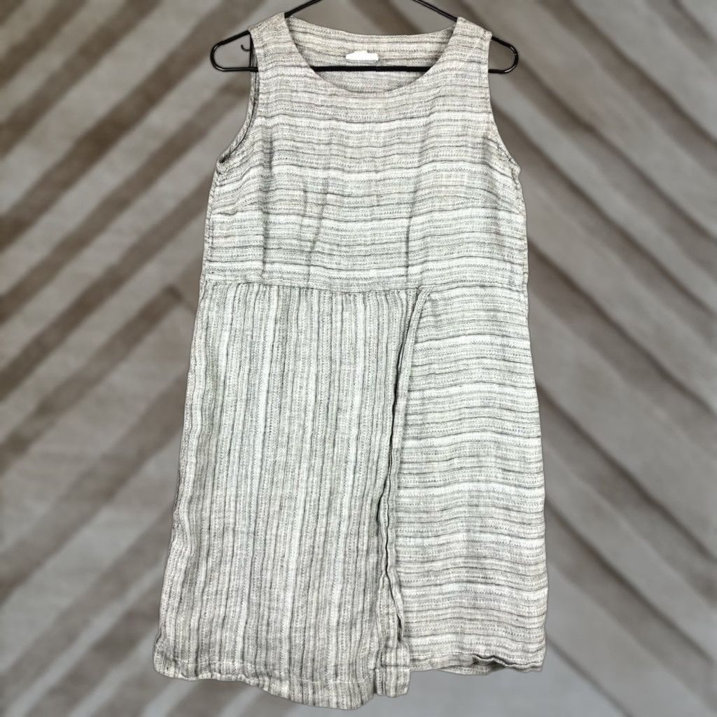 Vintage Pure Jill Dress Gray White Striped Linen Shift Petite Sleeveless Midi SP Womens Shift Dress Size S / US 4 / IT 40 - 1 Thumbnail