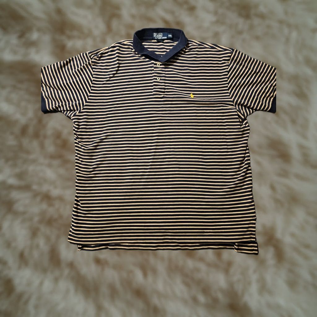 Polo Ralph Lauren VINTAGE Polo Ralph Lauren Polo Shirt Men 2XL Navy Blue Striped Short Sleeve Polo shirt 90s Preppy Mens Size US XXL / EU 58 / 5 - 1 Thumbnail