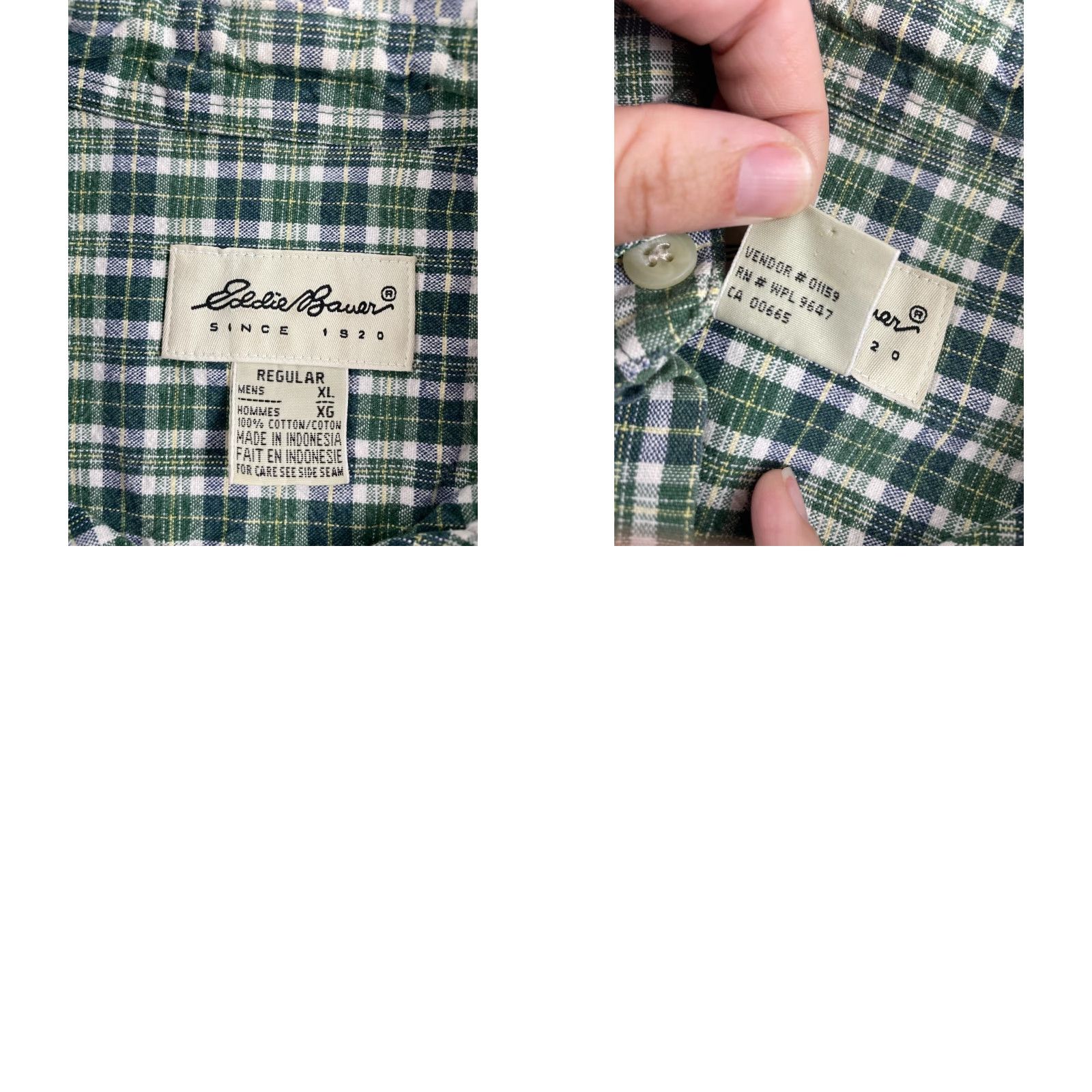 Eddie Bauer Eddie Bauer Shirt Men's Large Blue Green White Plaid Button Down Button-Up Long Sleeve Ox, Regular Fit, Cotton, Classic Theme, Mens Size US XL / EU 56 / 4 - 8 Thumbnail