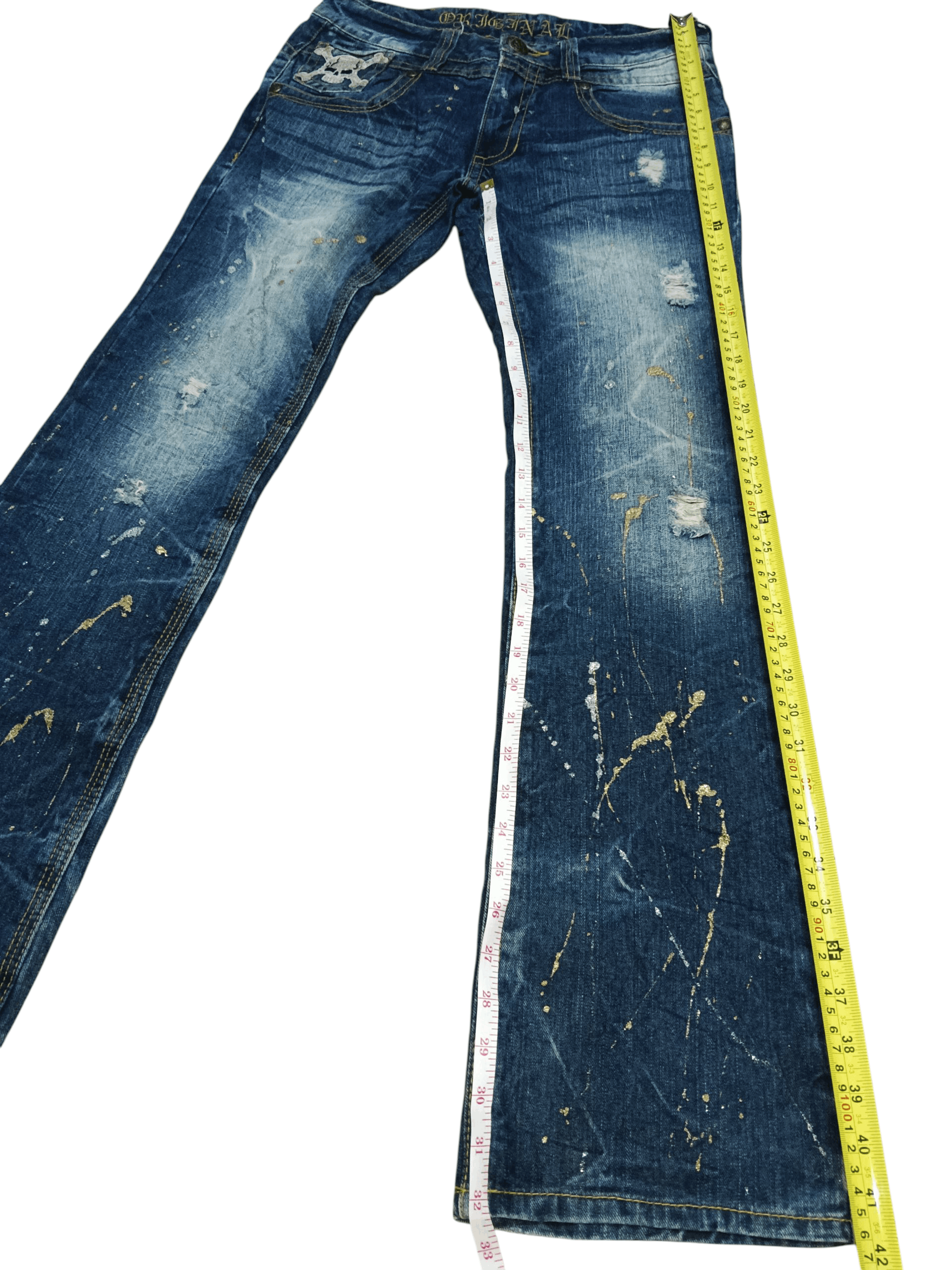 Japan Blue 🔥Skull🔥Splash Distressed Flare Jeans Size US 30 / EU 46 - 6 Thumbnail