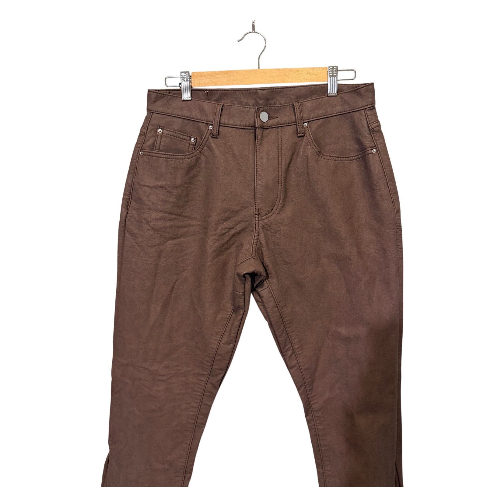 MNML MNML Brown Faux Leather Flare Pants Men’s Size 30 Size US 30 / EU 46 - 4 Thumbnail