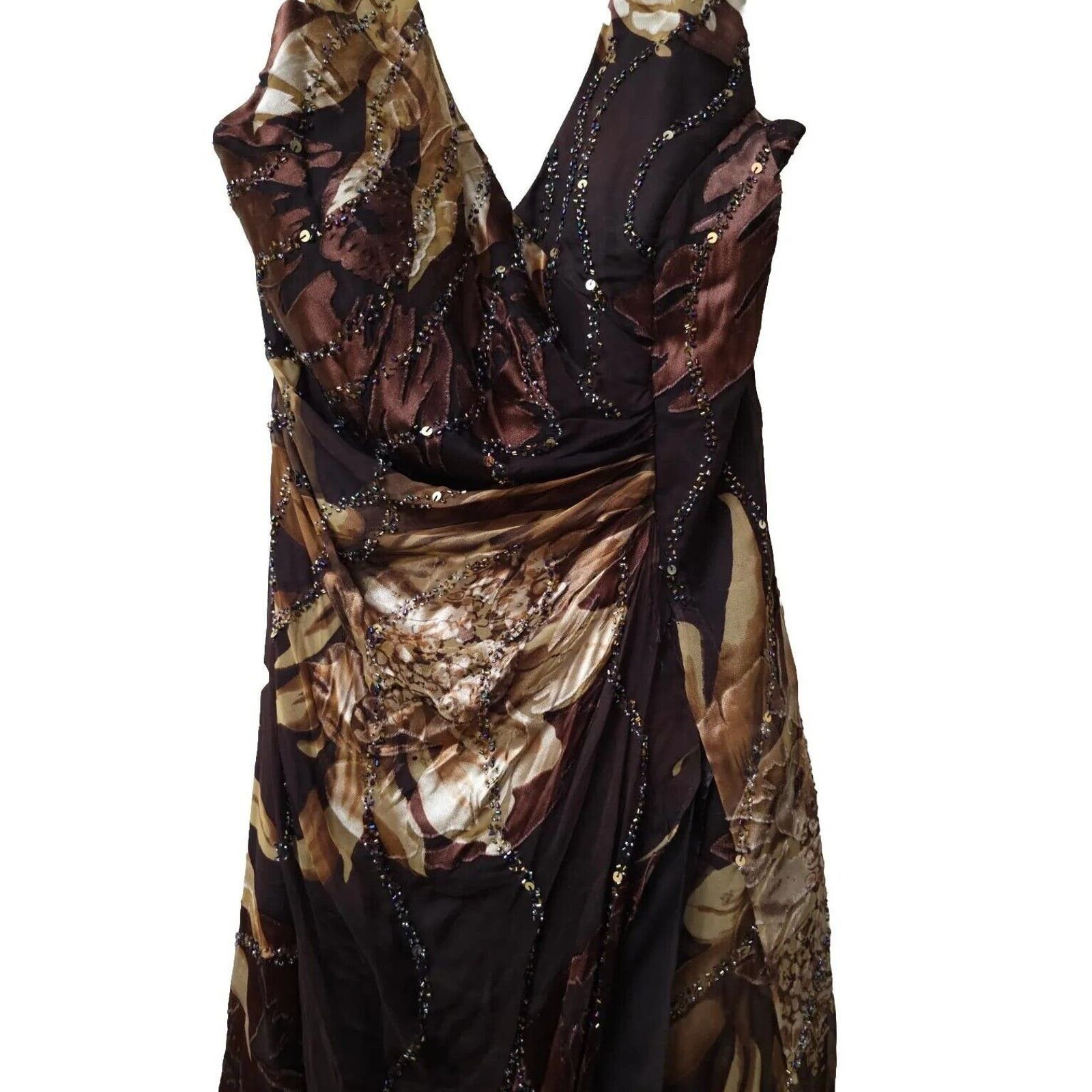 image of Vintage May Queen Couture Lace Hatler Style Long Brown Gold Evening, Women's (Size XL)