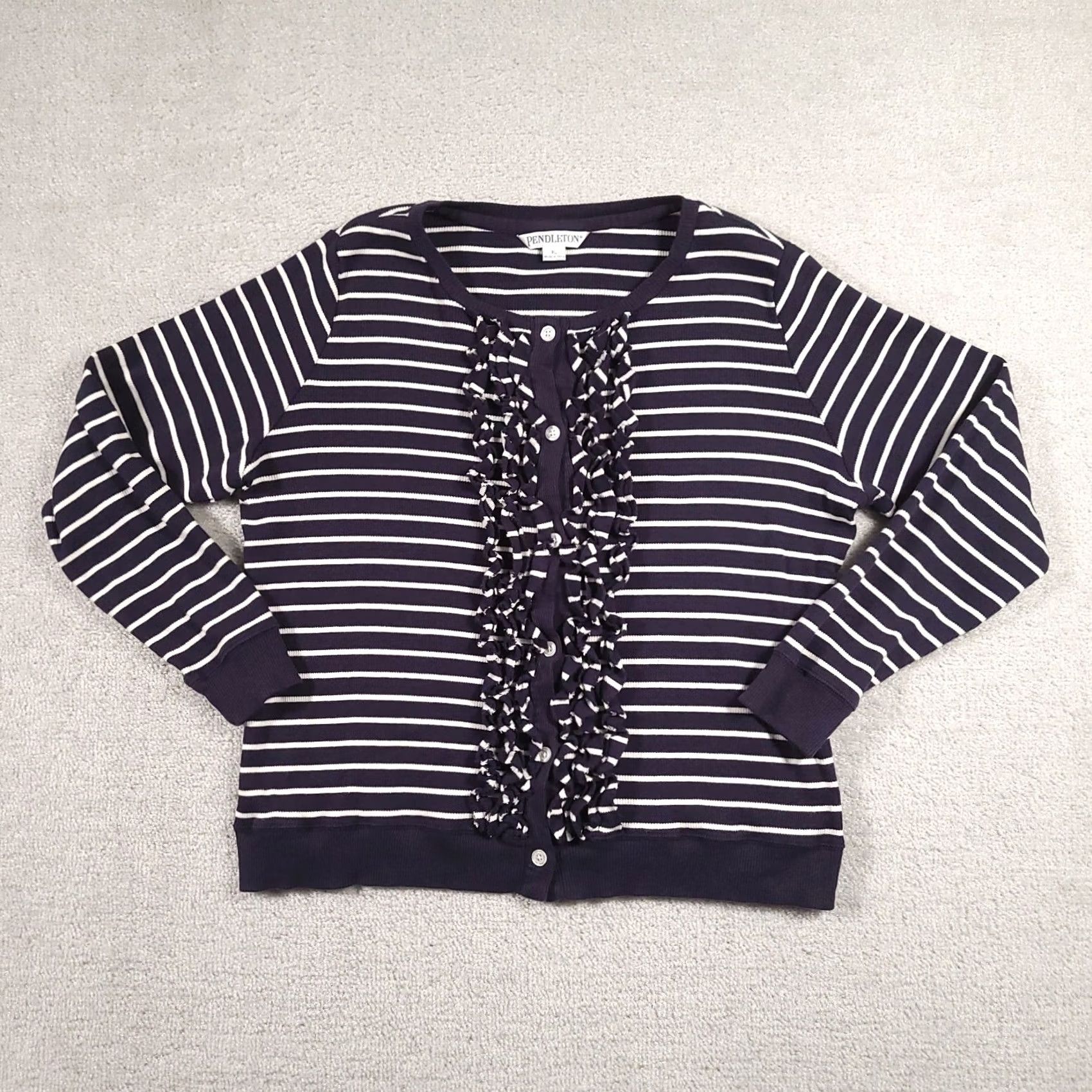 Pendleton Pendleton Sweater Cardigan Women XL Navy Blue White Striped Knit Round Neck Size XL / US 12-14 / IT 48-50 - 2 Thumbnail