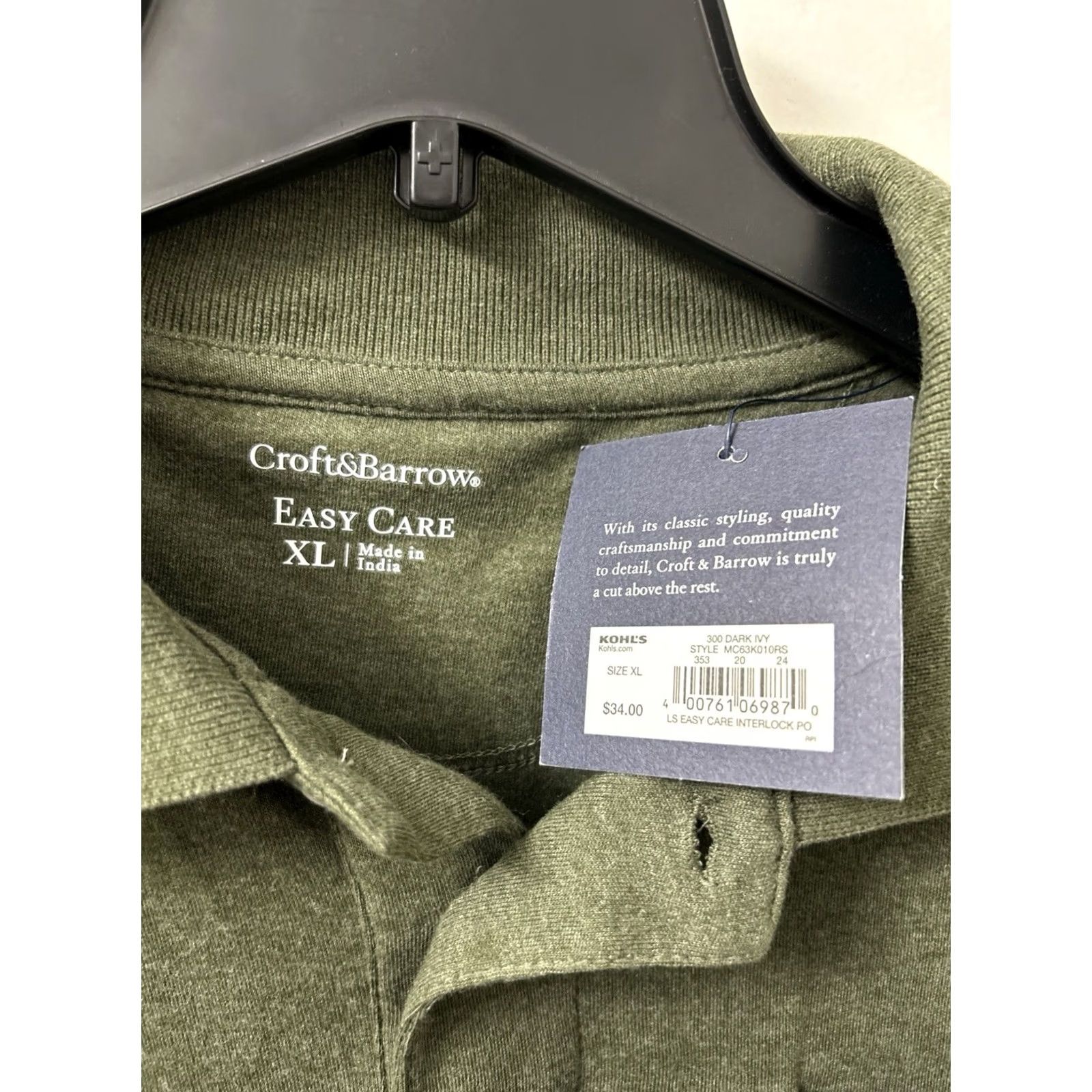 Croft & Barrow VINTAGE Croft & Barrow Polo Shirt Mens XL Dark Green Easy Care Long Sleeve NWT MSRP 34 Size US XL / EU 56 / 4 - 5 Thumbnail