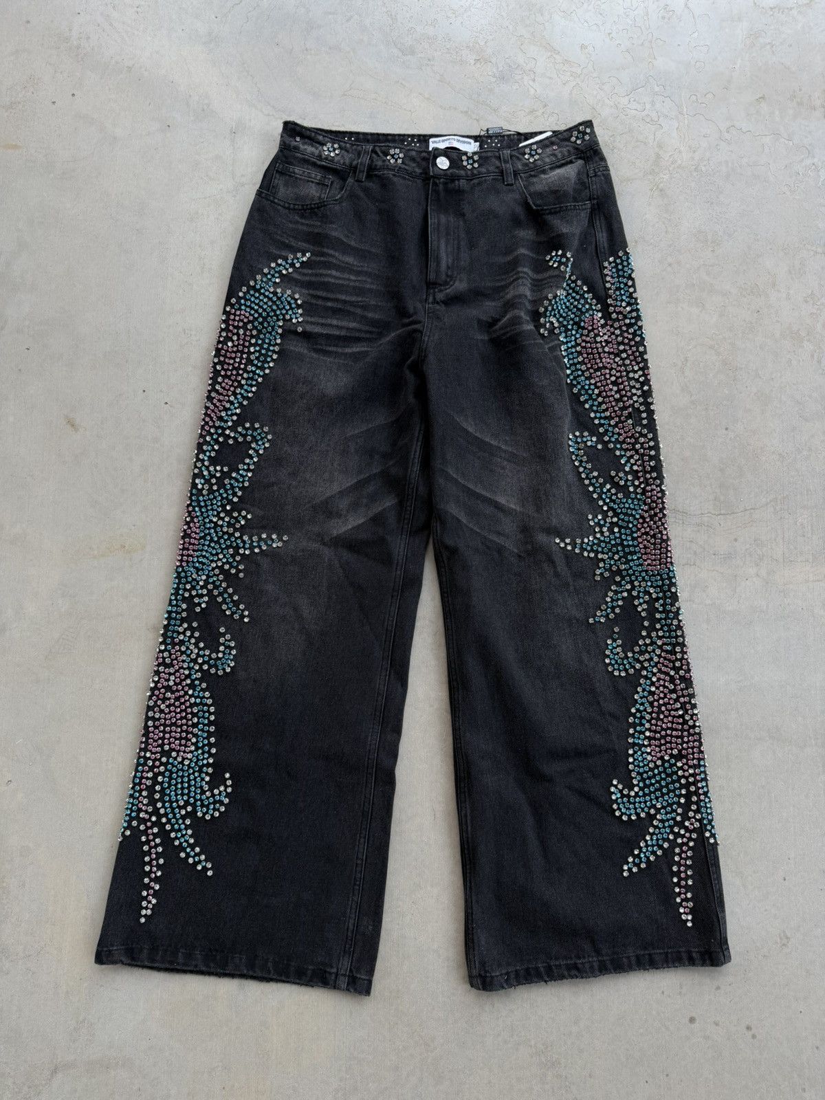 Vale Vale Forever Rainstorm Rhinestone Denim Jeans Black Size 32 