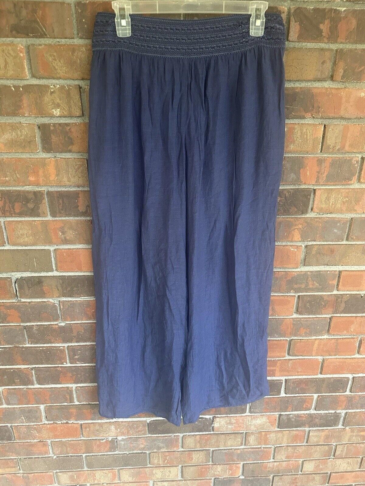 Designer wide leg gauze pants womens Large Blue Boho Size 36" / US 14 / IT 50 - 2 Thumbnail