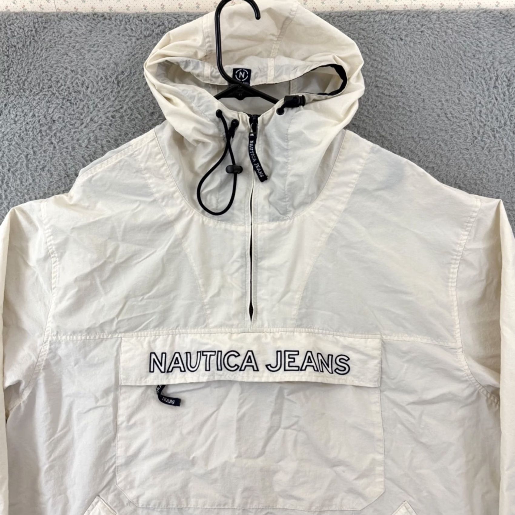 Nautica VINTAGE Nautica Jacket Mens XL Windbreaker Hooded Zip Pockets White 90s Nature Nautical Outdoor Retro School 54 in Chest Mens Size US XL / EU 56 / 4 - 3 Thumbnail