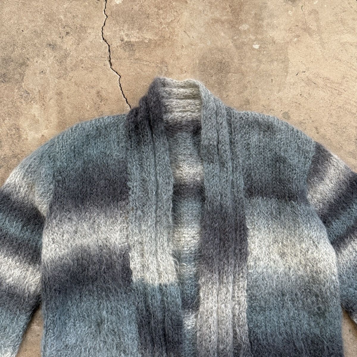 Handmade Blue and grey striped mohair cardigan Size M / US 6-8 / IT 42-44 - 4 Thumbnail