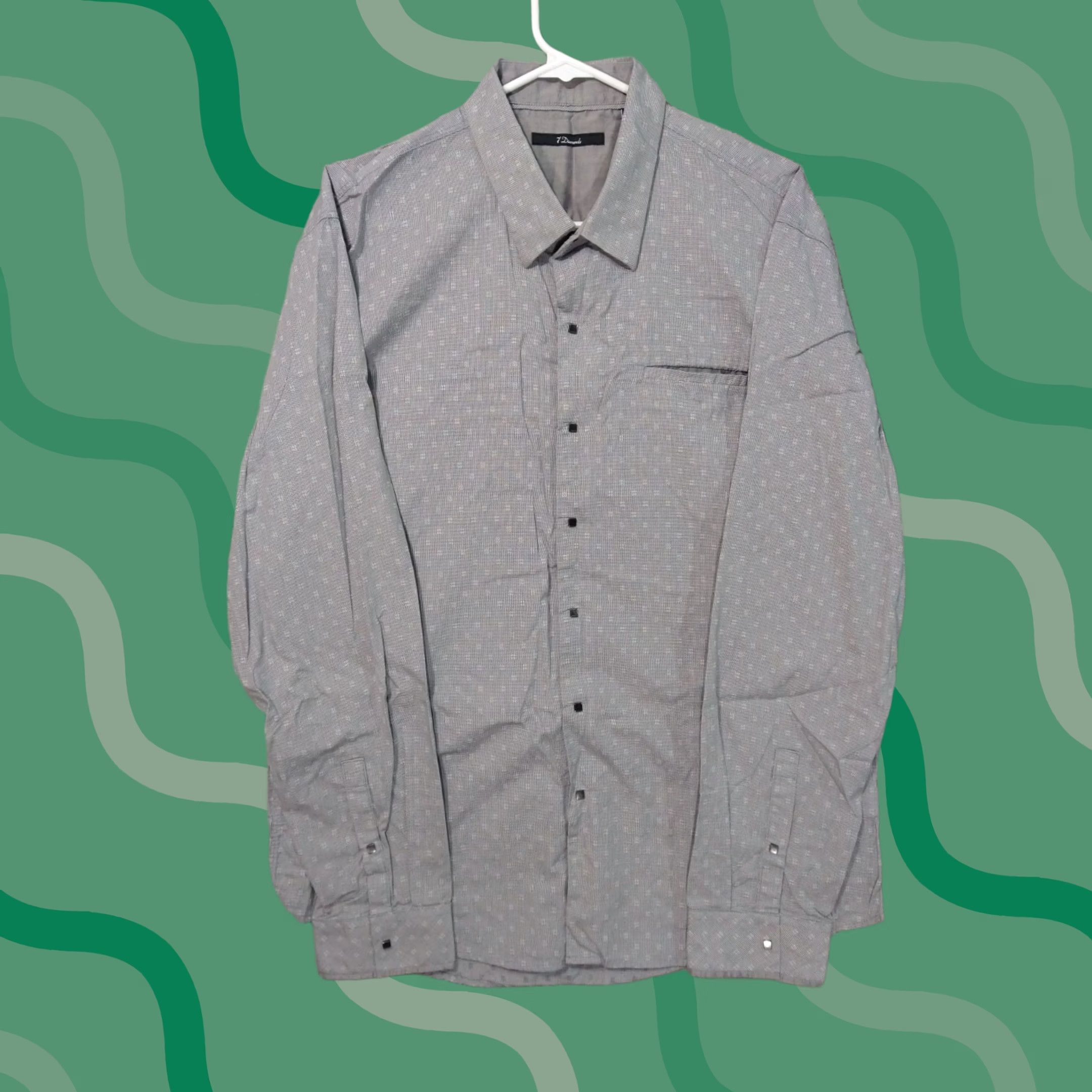 Vintage 7 Diamonds Shirt Mens 2XL Gray Long Sleeve Button Down Cowboy Western Snap Shirt Size US XXL / EU 58 / 5 - 1 Thumbnail