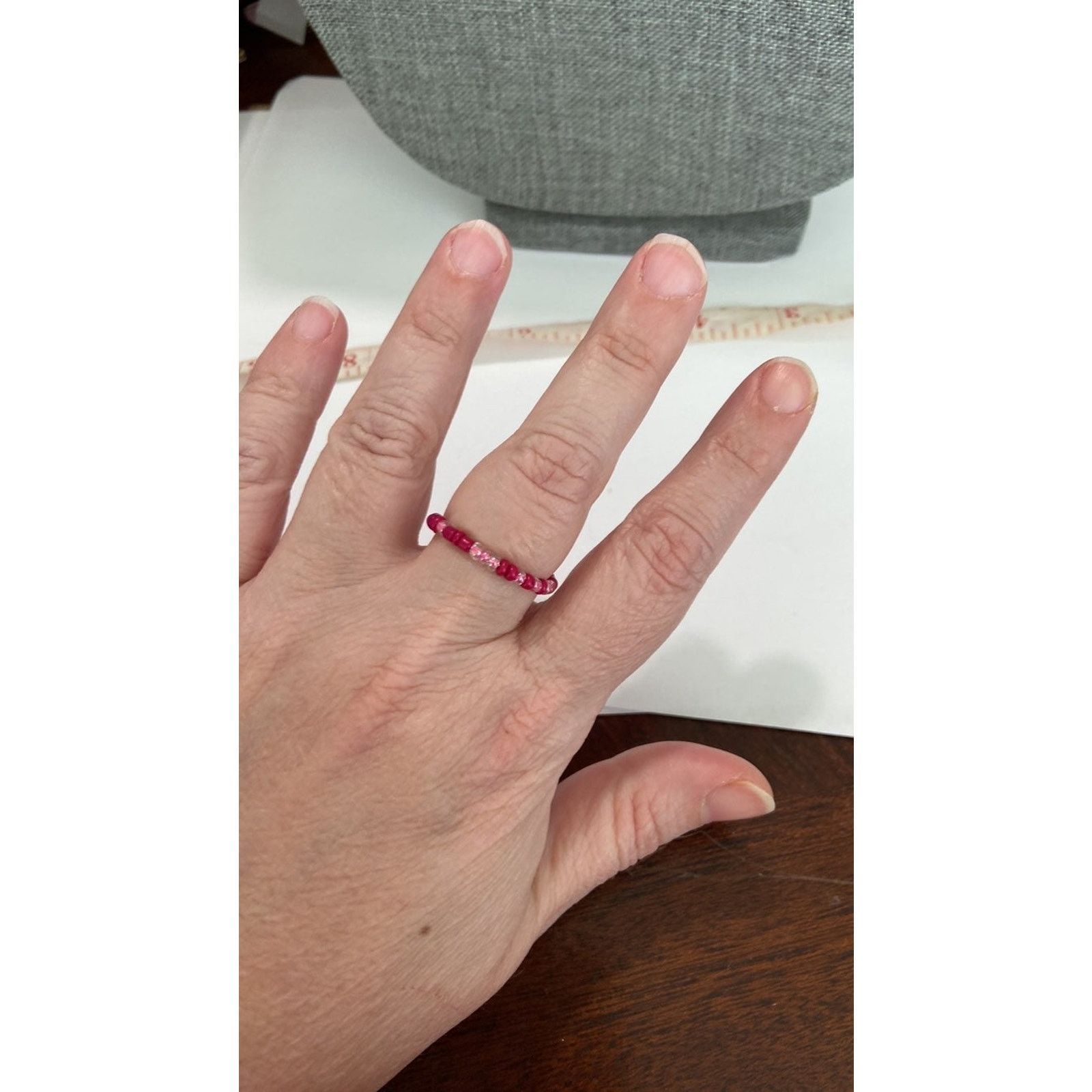 Handmade pink beaded ring gold tone Size ONE SIZE - 3 Thumbnail