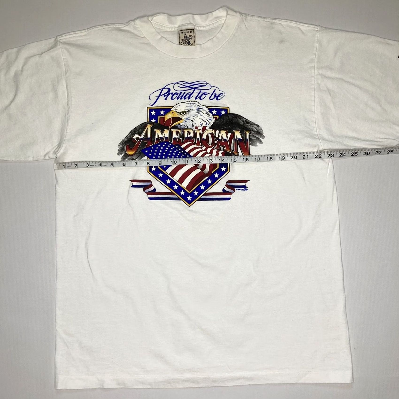Vintage VINTAGE Proud to Be An American T Shirt XL 1990s White 3D Flag Eagle Patriot VFW Alore Mens Size US XL / EU 56 / 4 - 7 Thumbnail