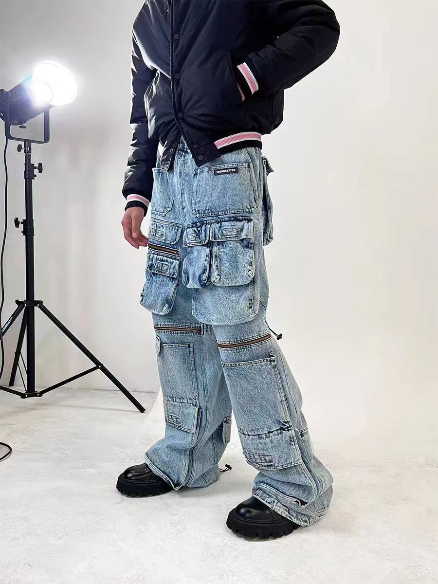 image of Fried Sugar Acid Wash Deconstructed Heavyweight Jeans in Denim Blue, Men's (Size 33)