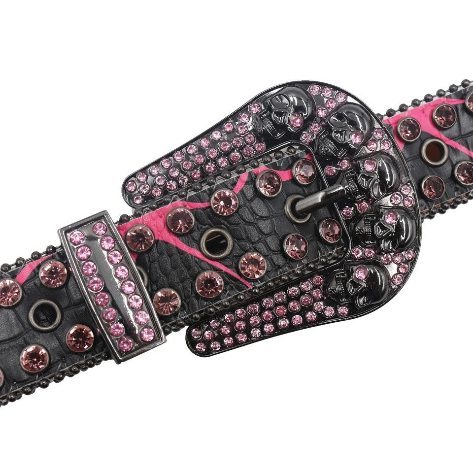 Japanese Brand Skull Rhinestone Belt Western Shiny Rivet Size 32 - 3 Thumbnail