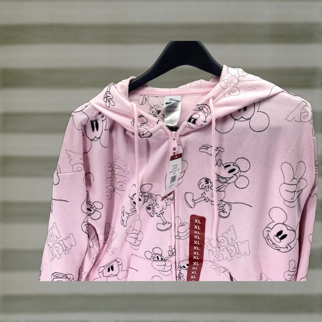 Disney Disney Mickey Mouse Hoodie Sweatshirt Women XL Pink AOP Full Zip Fleece NWT Size XL / US 12-14 / IT 48-50 - 1 Thumbnail
