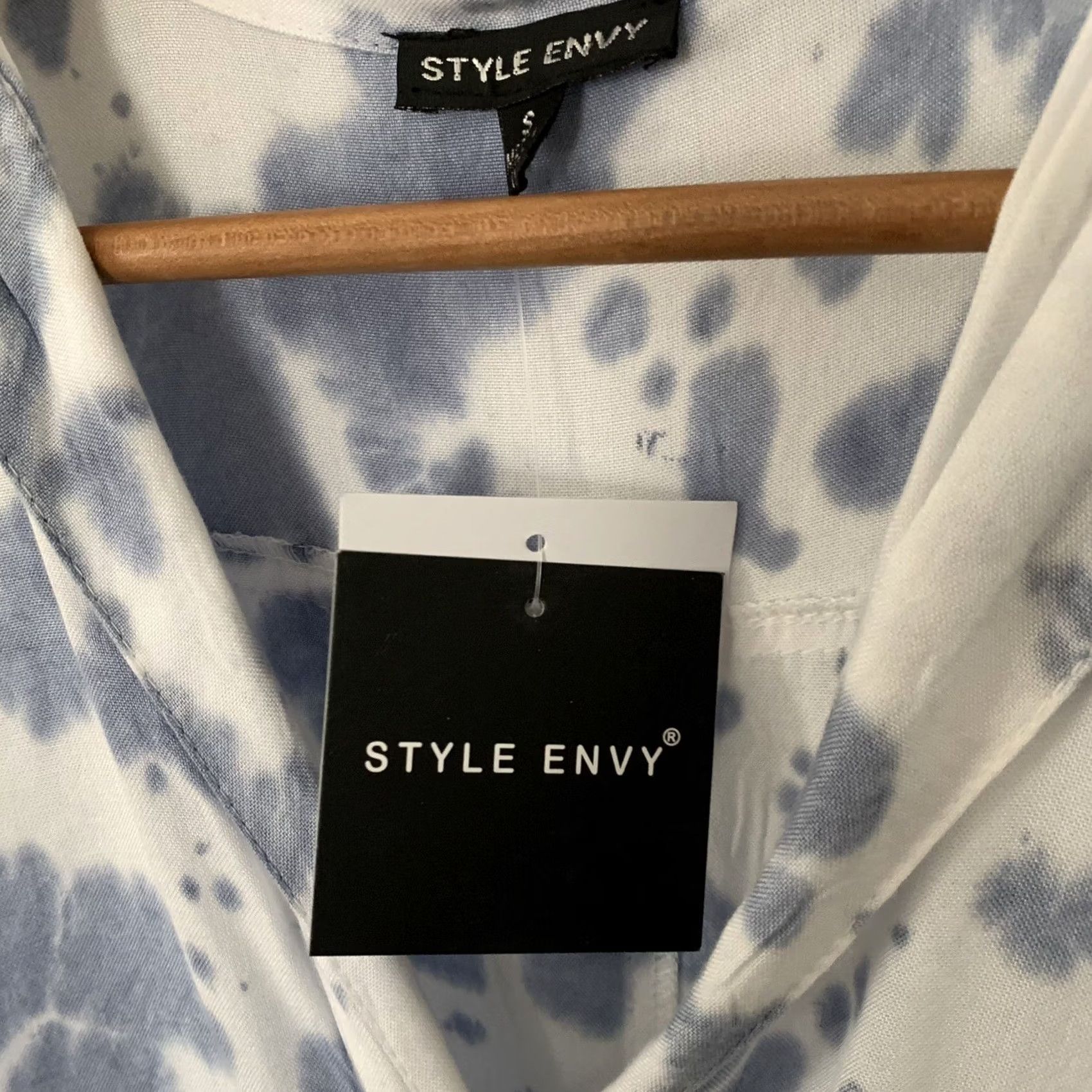 Vintage STYLE ENVY Womens Sz Small Blue Tie Dye Jersey Dress Boho Shirt Collar NEW Size S / US 4 / IT 40 - 4 Thumbnail