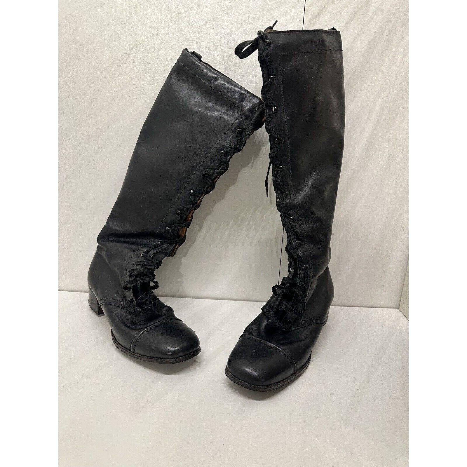 Vintage Vtg Crockett & Jones Corset lace up boots Sherpa Lined Black Size US 5.5 / IT 35.5 - 18 Thumbnail