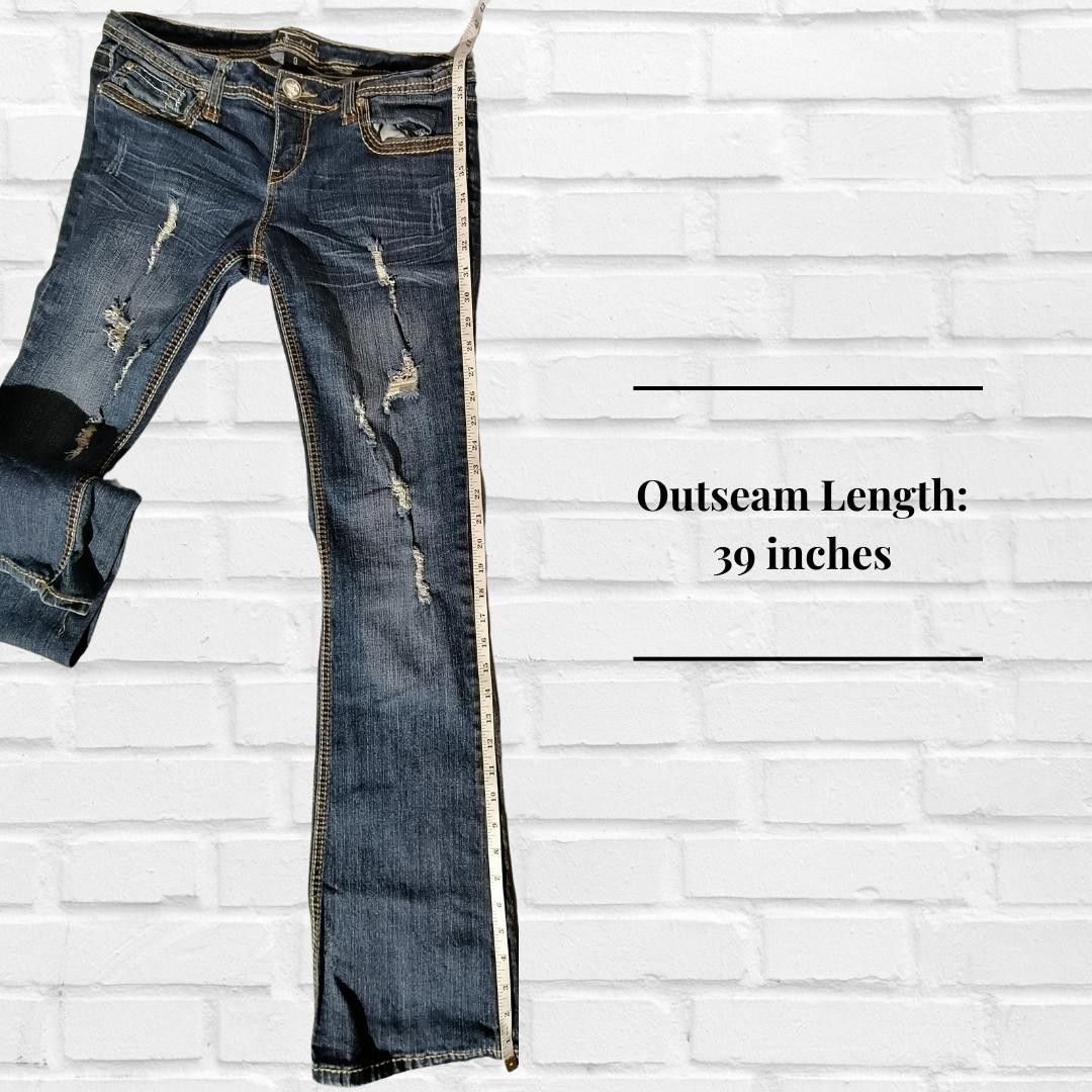 Designer Soundgirl Women's Distress Blue Embellished Jeans Size 9 Size 28" / US 6 / IT 42 - 12 Thumbnail