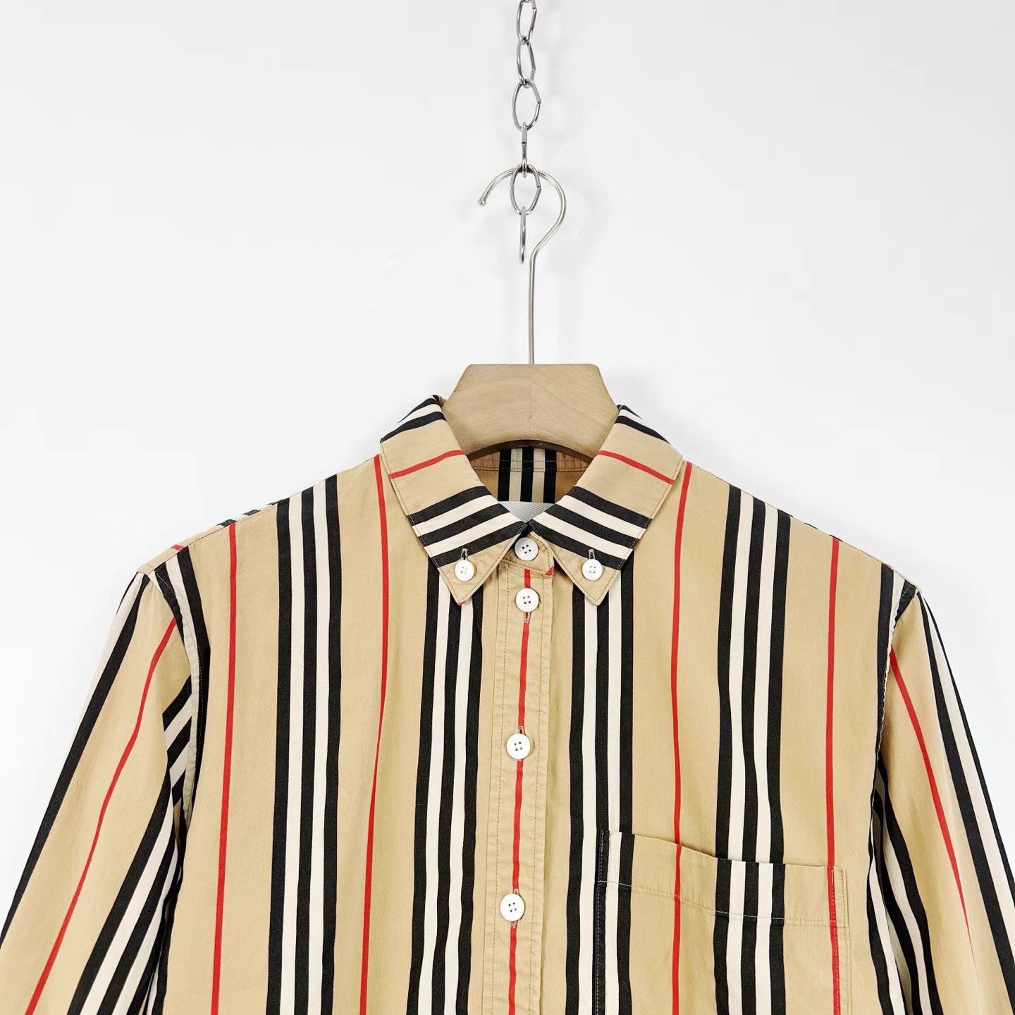 Burberry Burberry Khaki Classic Vertical Stripe Long Sleeve Shirt K12 Size M / US 6-8 / IT 42-44 - 3 Thumbnail
