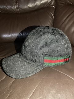 Gucci Size L Black Monogram GG Sherry Web Baseball Cap Hat 251ggs212