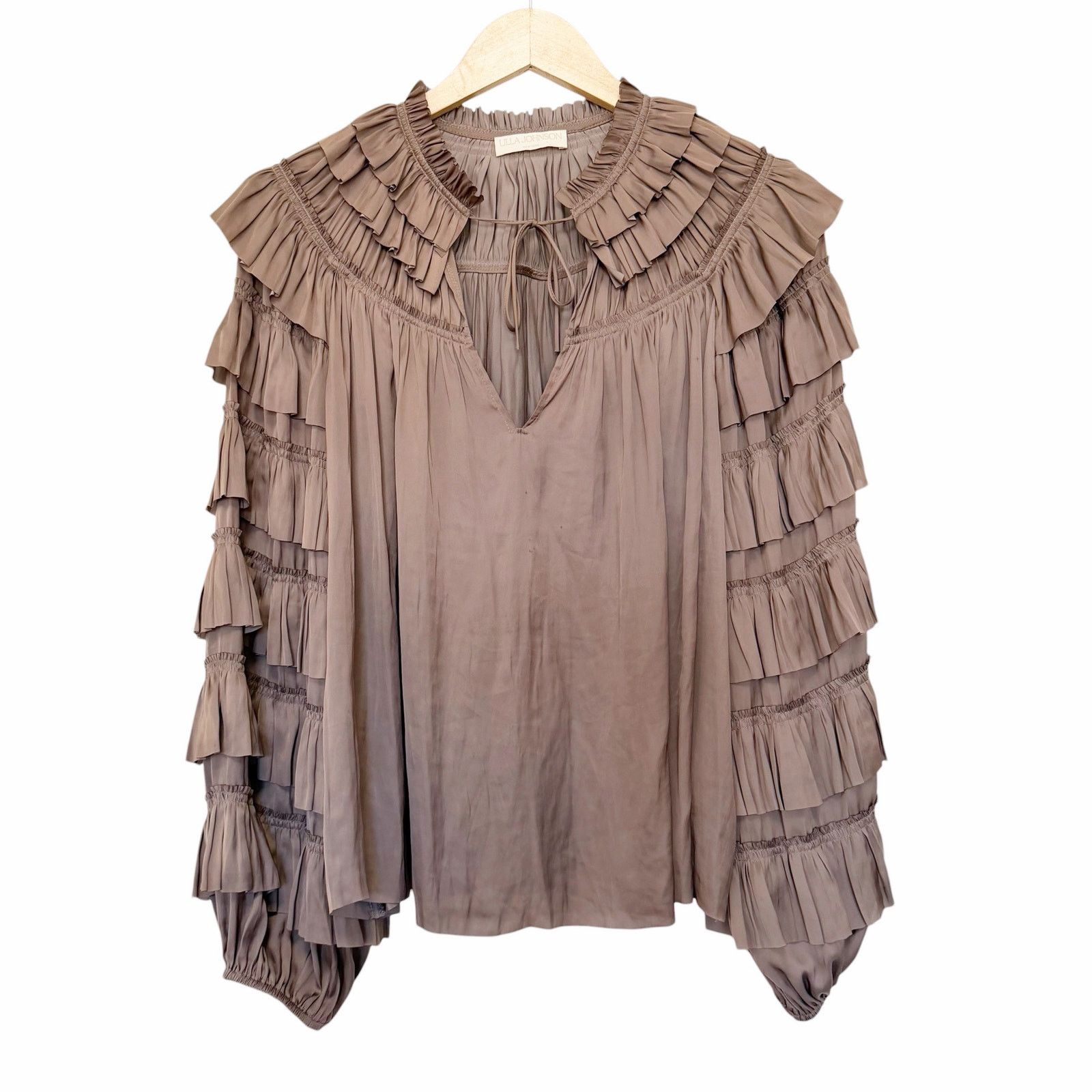 Ulla Johnson Ulla Johnson Tan Lucy Tiered Ruffle Long Sleeve Blouse Sz 8 Size M / US 6-8 / IT 42-44 - 1 Thumbnail