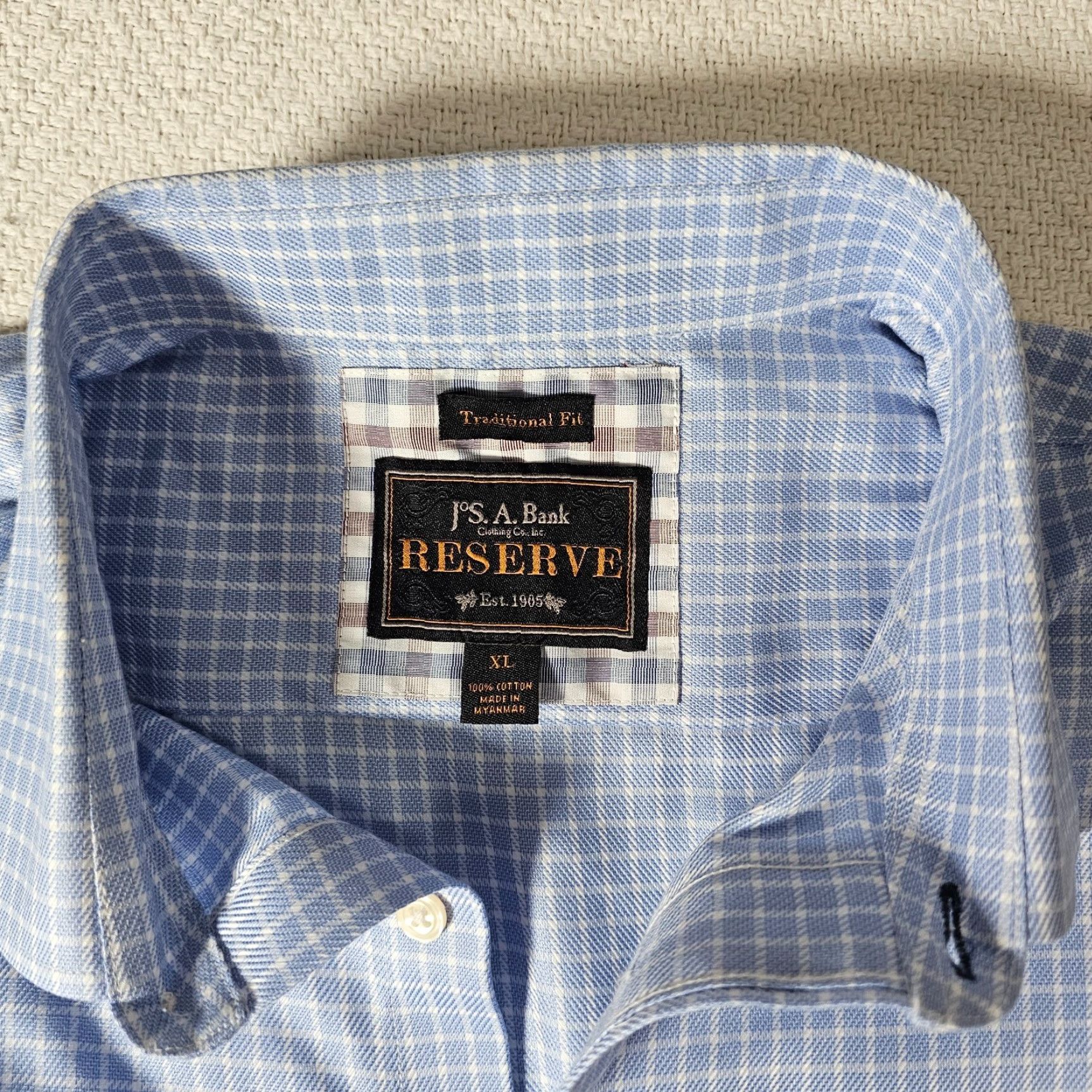 Jos. A. Bank Jos A. Bank Dress Shirt Men XL Blue Check Cotton Classic Fit Button Up Size US XL / EU 56 / 4 - 2 Thumbnail