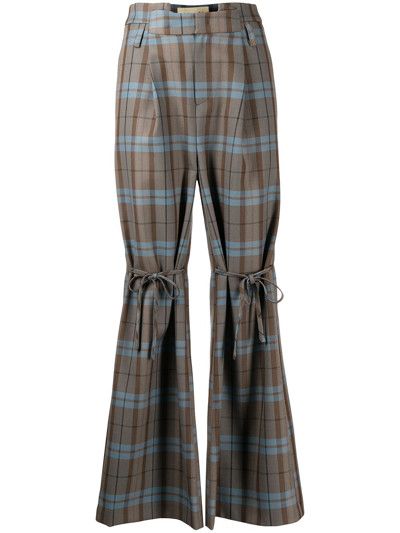 Andersson Bell o1mle0824 Picadilly Knee Tie Check Trousers in Brown Size 31" - 1 Preview