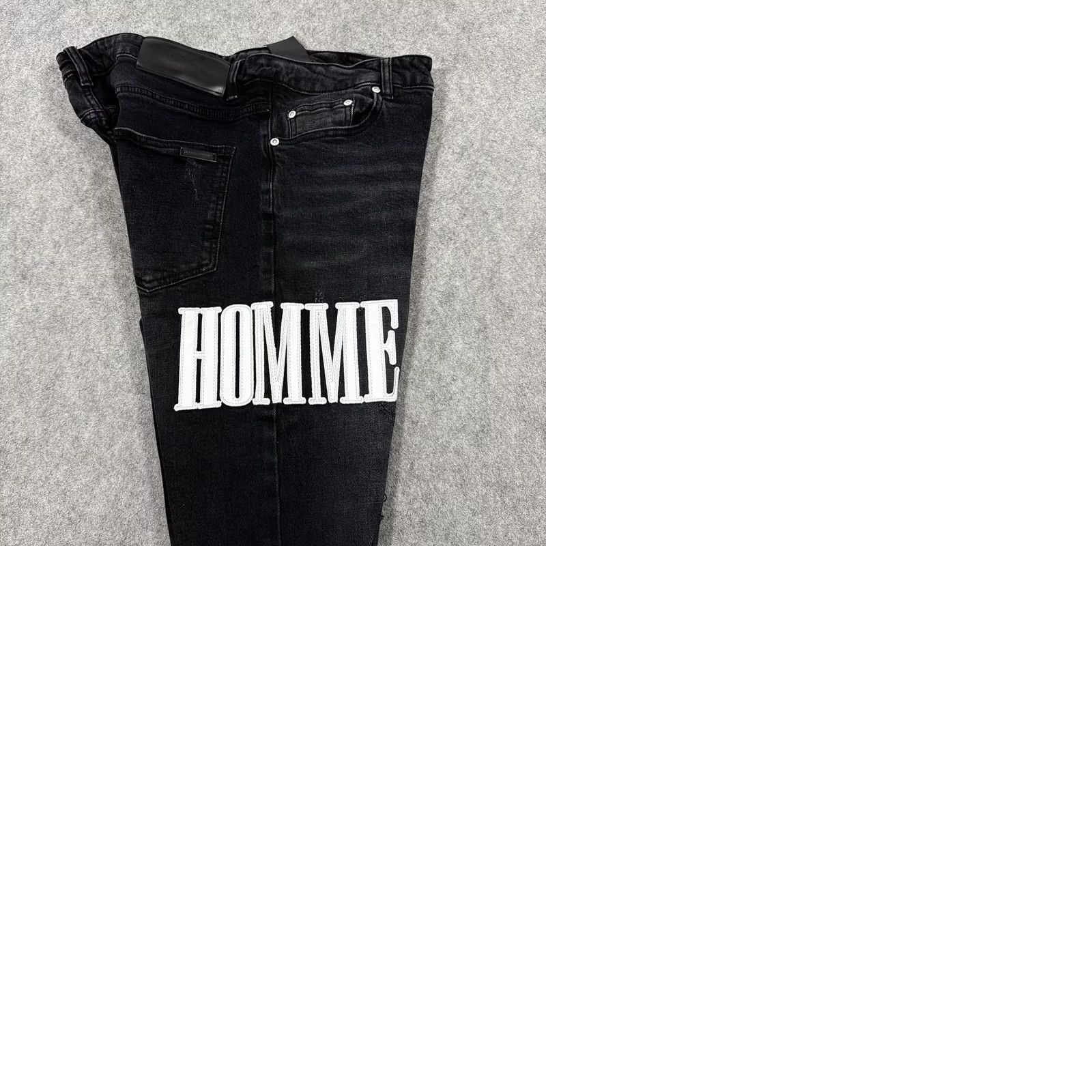 Vintage Homme Femme Patched Distressed Jean Men's Size 34 Black Denim Wear 5-Pocket Regular Rise 10-12in Inseam 30in Charcoal Wash Vintage No Mens Jeans Size US 34 / EU 50 - 12 Thumbnail