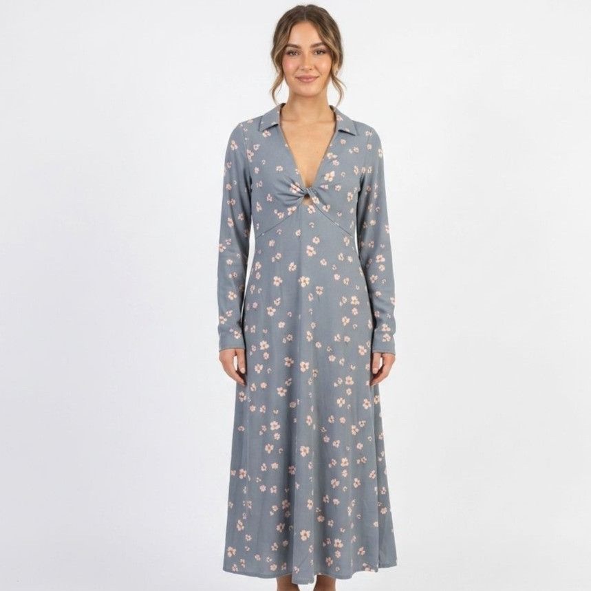 Other Wayf Blue Pink Floral Sheath Dress Plunge V-neck Size XS Size XS / US 0-2 / IT 36-38 - 1 Thumbnail