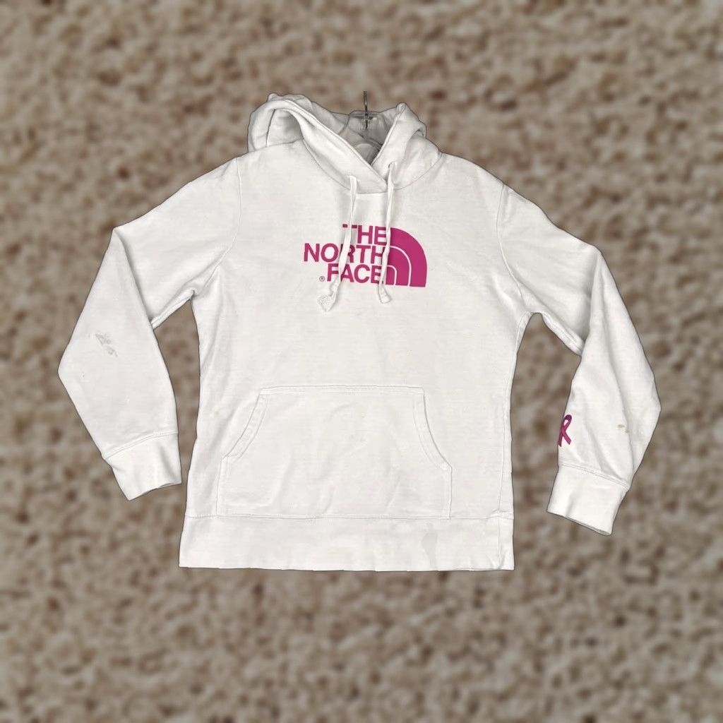 The North Face The North Face Hoodie Sweatshirt Womens M White Pink Ribbon Breast Cancer Logo Kangaroo Pocket Pullover Crew Neck Fleece Casual Size M / US 6-8 / IT 42-44 - 1 Thumbnail