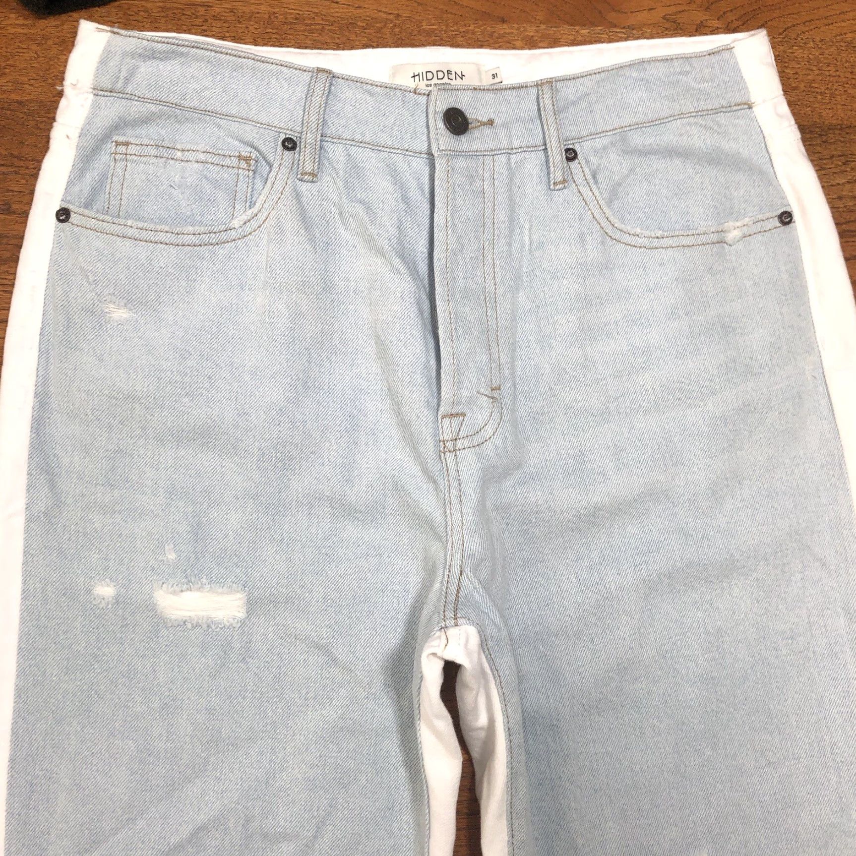 Vintage NWT Hidden Tracey Jeans Womens 31 Straight 90s Bohemian Retro Distressed Blue/White 5-Pocket Denim Size 24" / US 00 / IT 34 - 3 Thumbnail