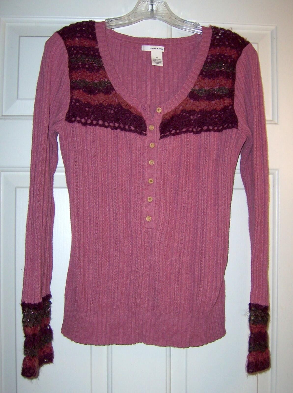 DKNY Vintage Y2K-era DKNY Jeans Ribbed Knit Henley Top - Medium Size M / US 6-8 / IT 42-44 - 1 Thumbnail