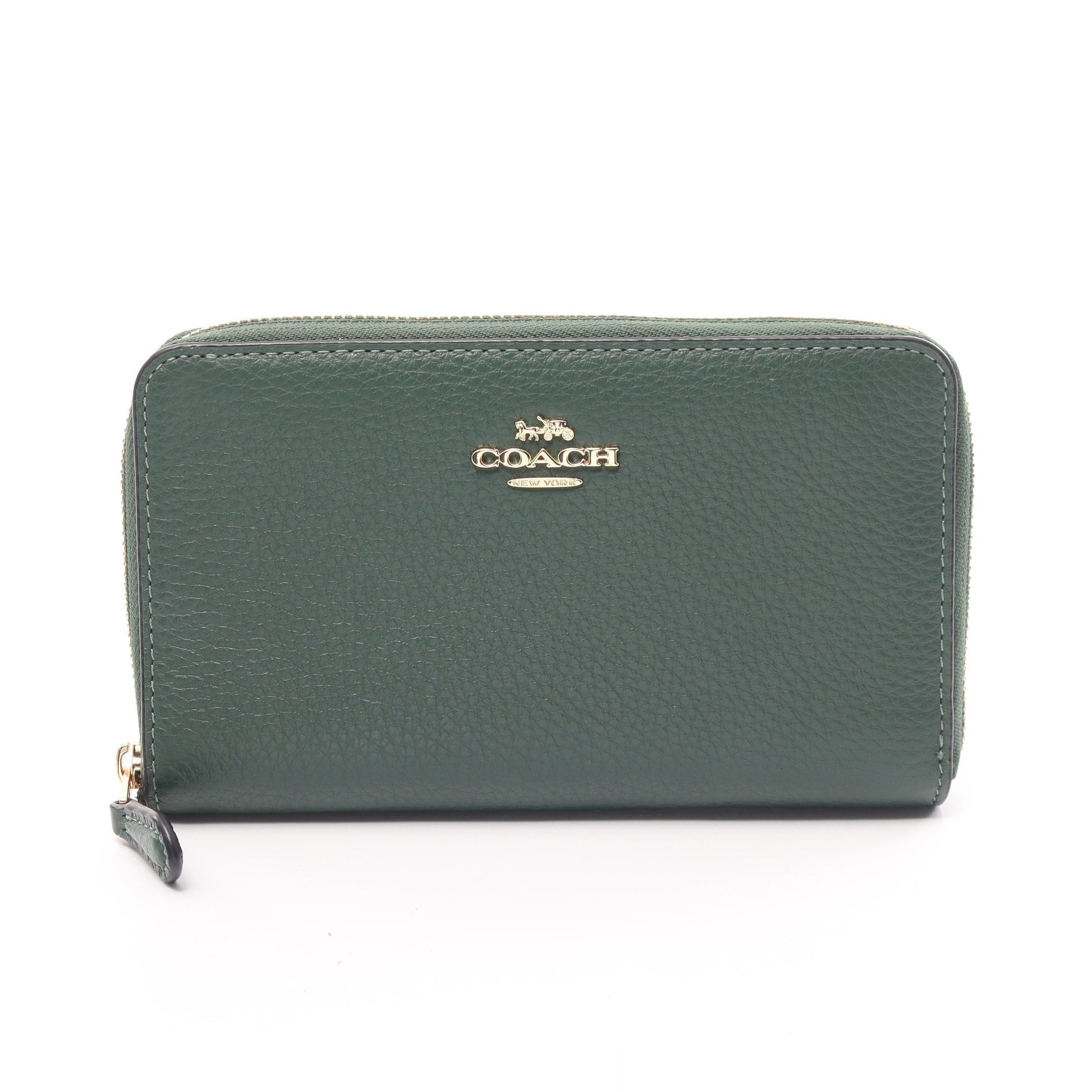 image of Coach Medium Round Zipper Wallet Leather Green, Women's
