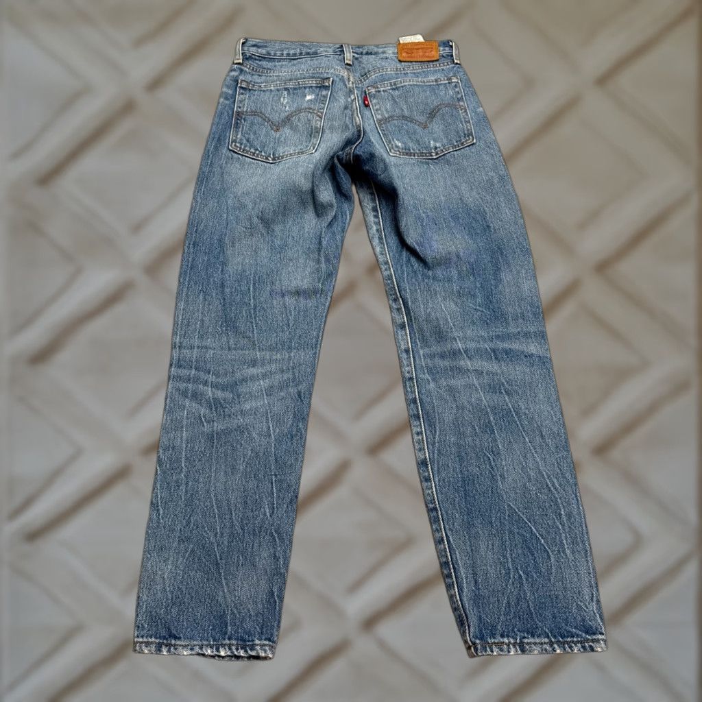 Levi's 501 Denim Jeans Womens 25 Blue Distressed Straight Fit Regular Button Fly Pockets 5-Pocket Classic Casual