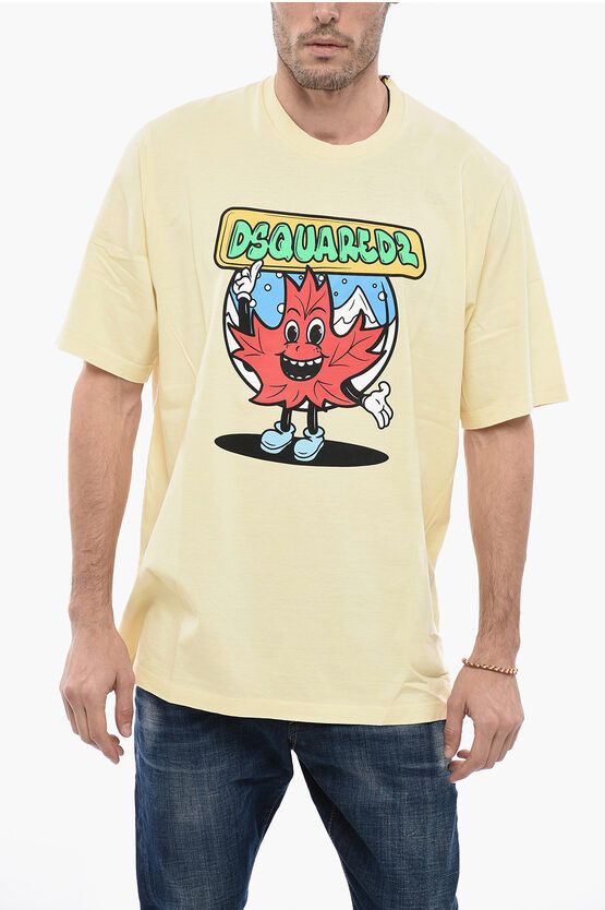 image of Dsquared2 Crew-Neck Oversized T-Shirt With Maxi Print in Beige, Men's (Size Large)