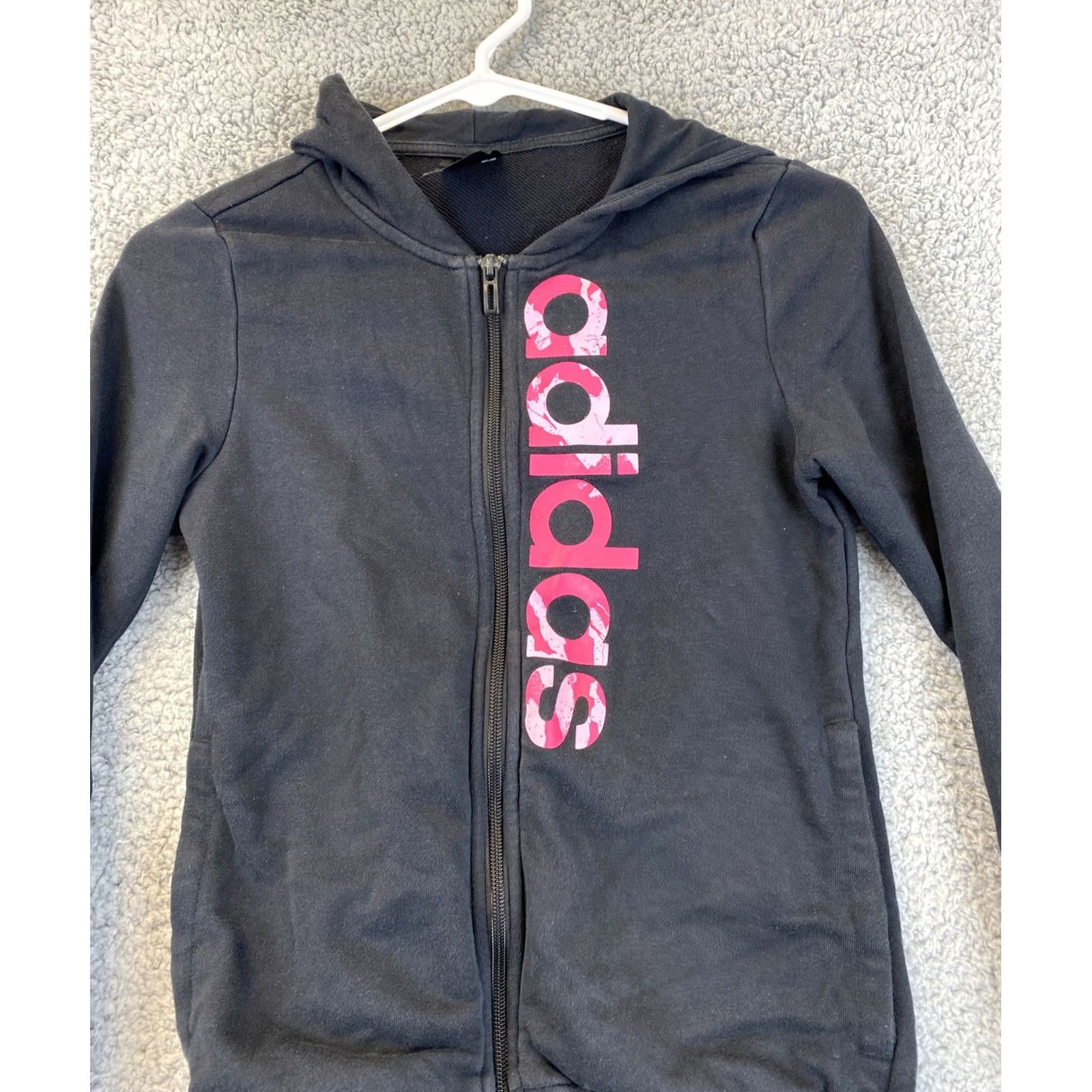 Adidas Adidas Hoodie Junior Girls 11-12Y Medium Black Logo Full Zip Hooded Sweatshirt Mens Girls? Size US M / EU 48-50 / 2 - 2 Thumbnail