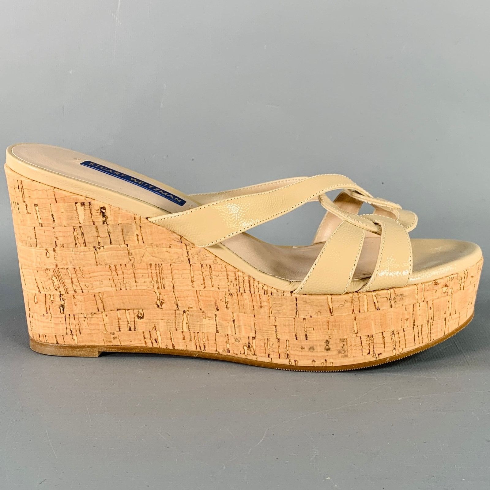 Stuart Weitzman STUART WEITZMAN 7 Beige Textured Cork Platform Wedge Sandals Size US 7 / IT 37 - 2 Thumbnail