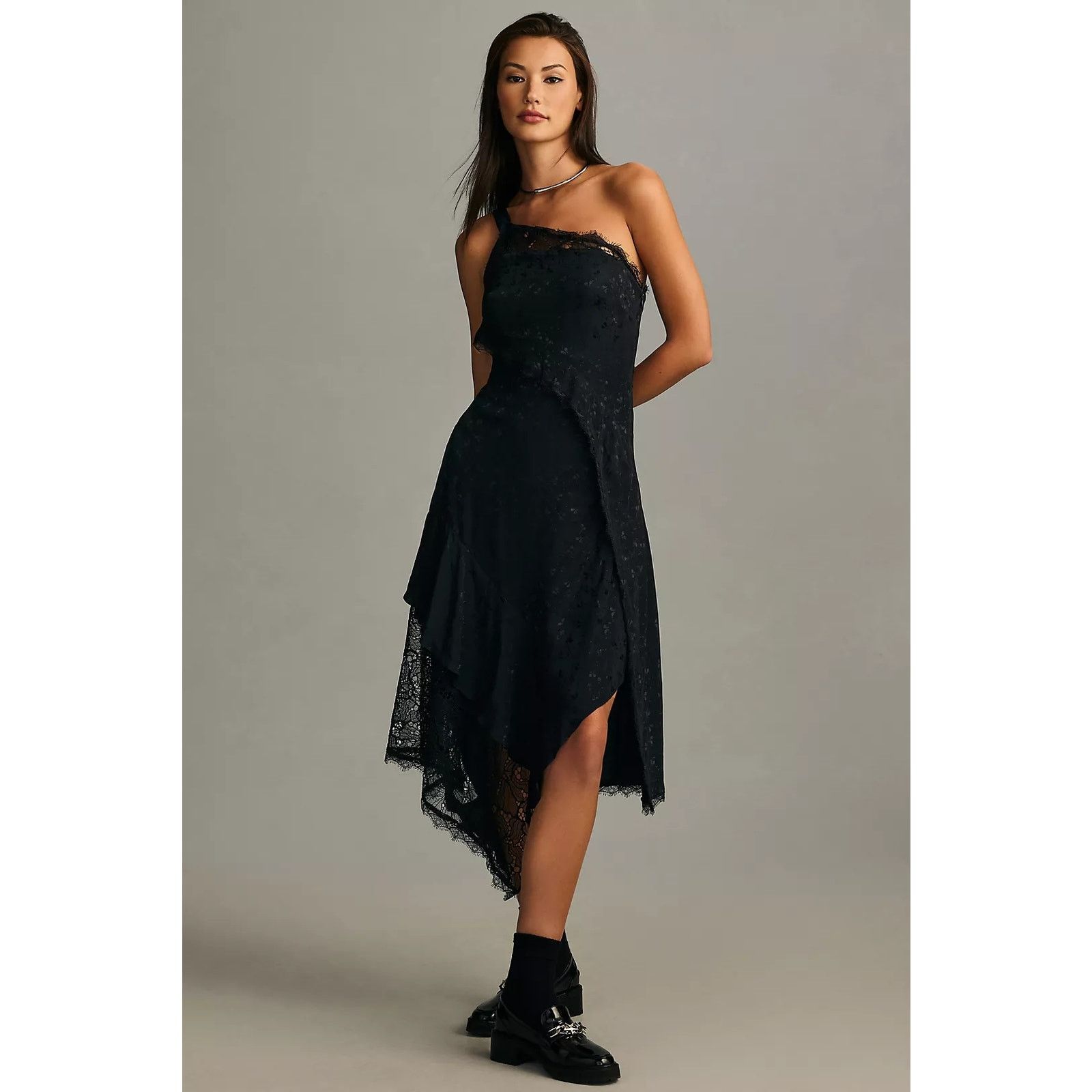 Anthropologie NWT Asymmetrical Lace Maxi Dress $198 SIZE 14P Black Petite Size XL / US 12-14 / IT 48-50 - 1 Thumbnail